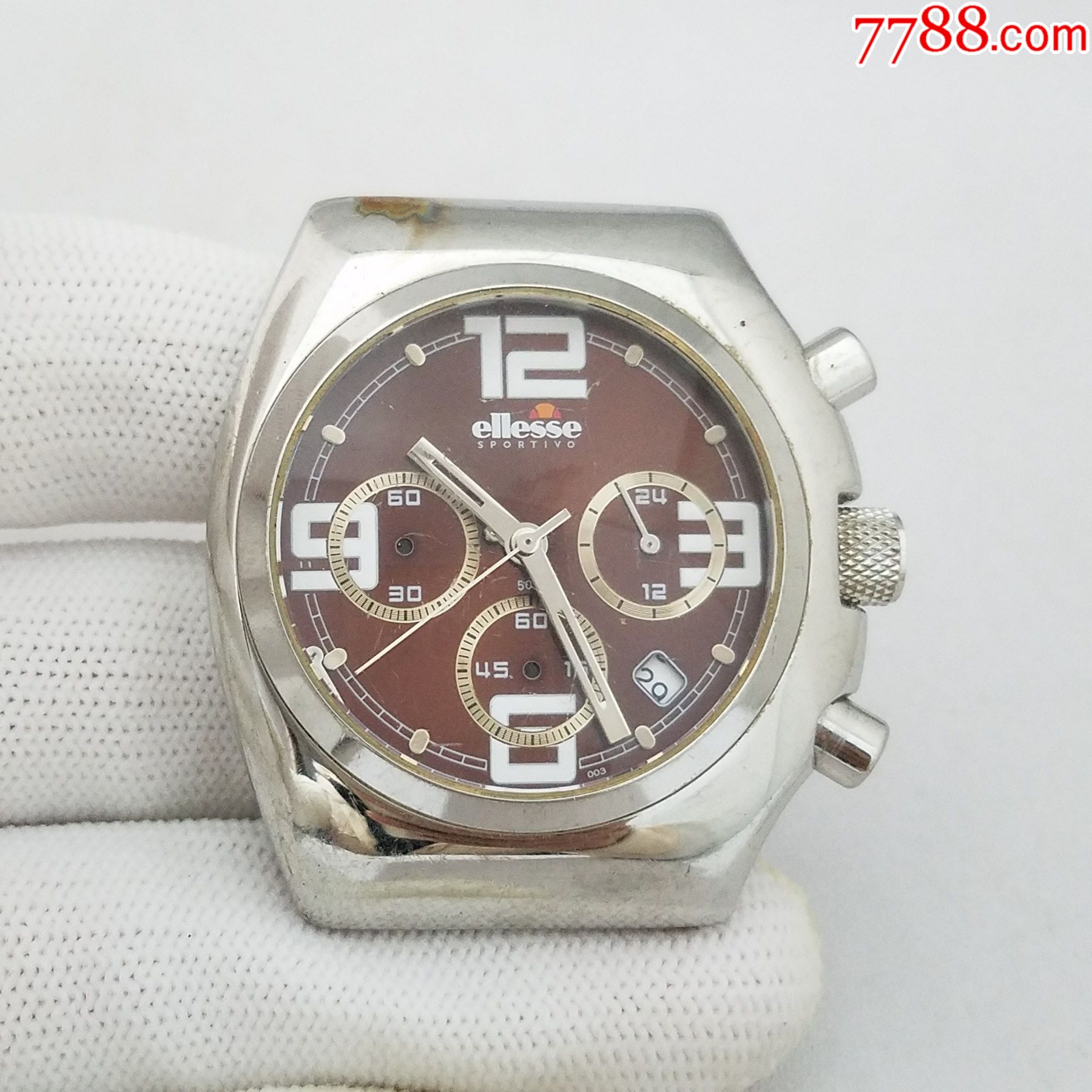 艾力士电子计时男表【经典3眼放射拉丝纹咖啡茶色表盘】【不走,缺秒尖