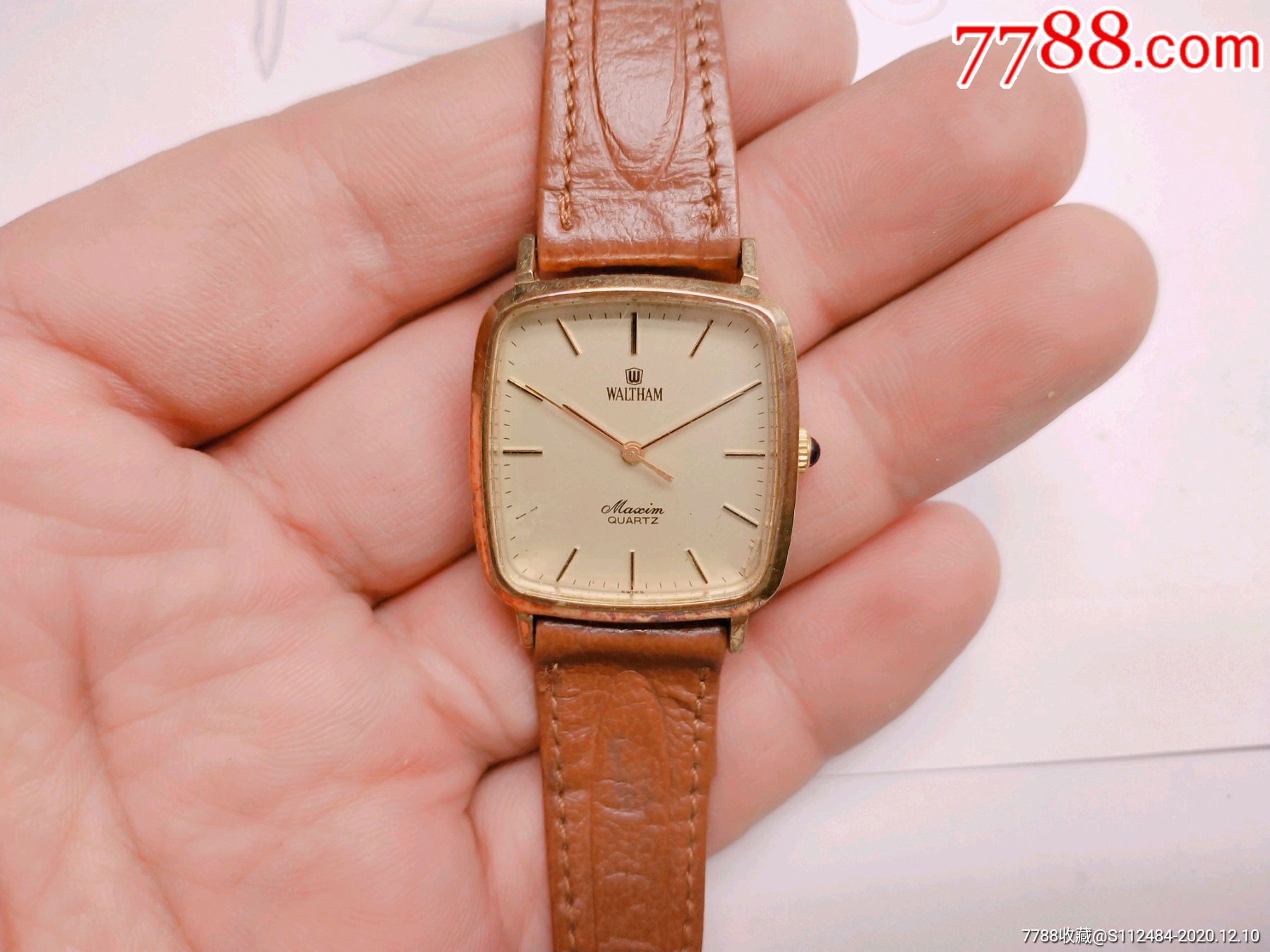 罕见好品6钻华尔顿男士蓝宝石把手石英腕表-手表/腕表-7788钟表收藏