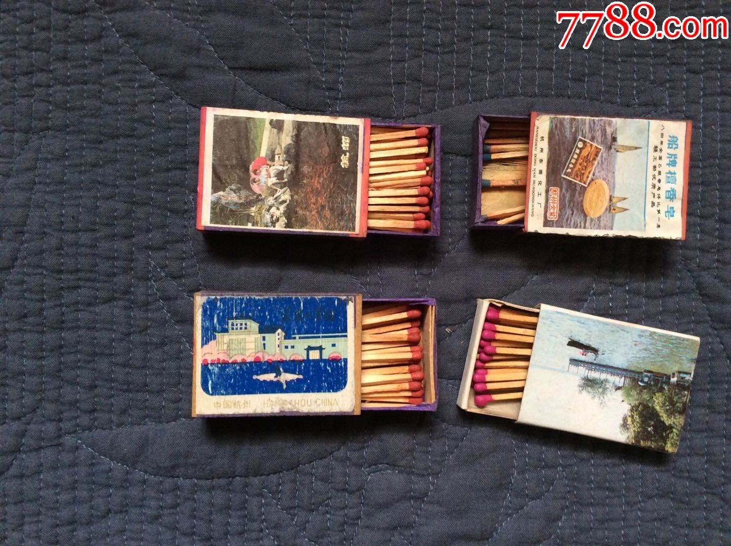 4包80年代左右杭州老火柴,封面有船牌檀香皂,有平湖秋月,有杭州老风景