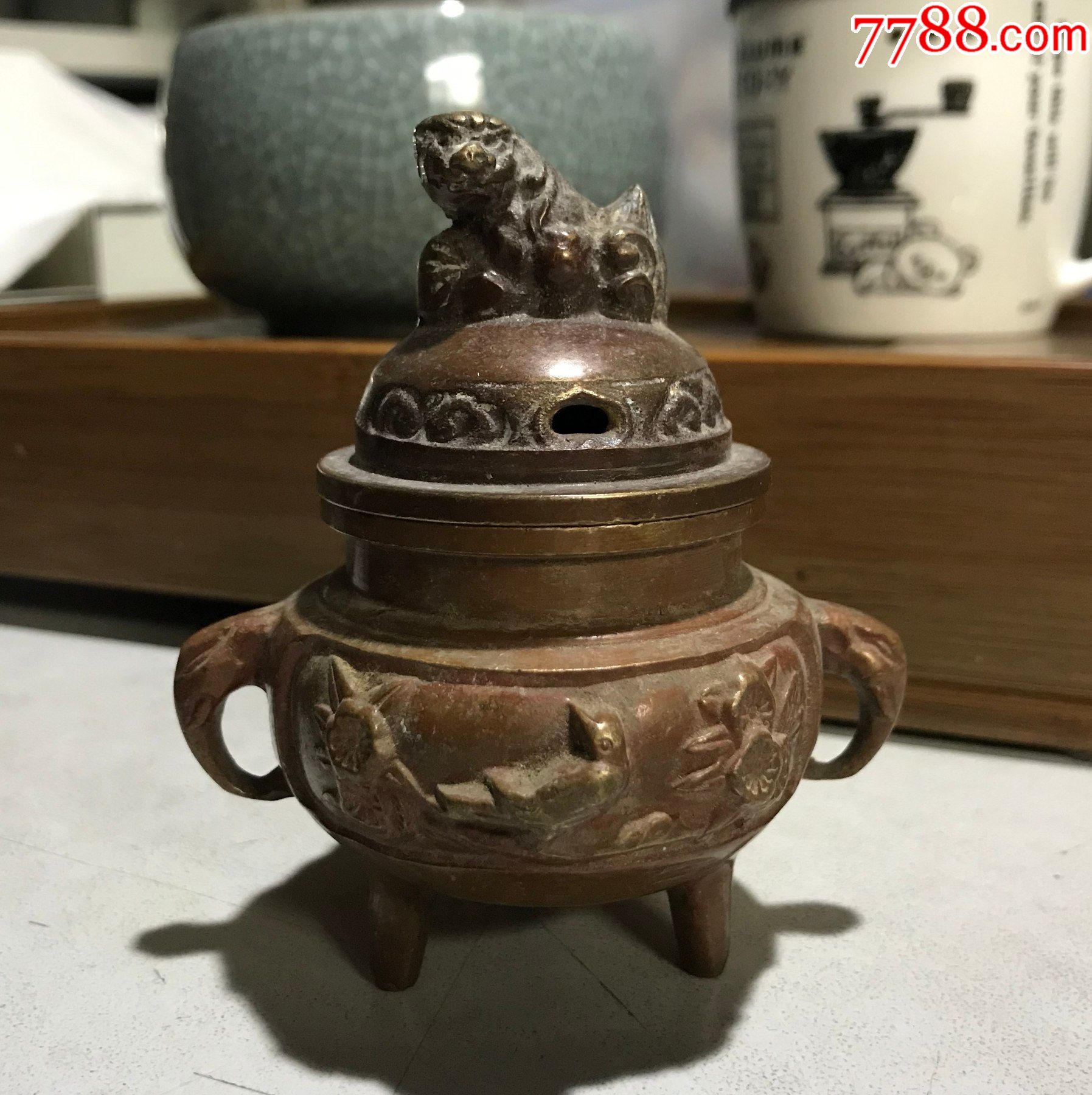 完整带盖小铜香炉_铜炉_第1张_7788钟表收藏