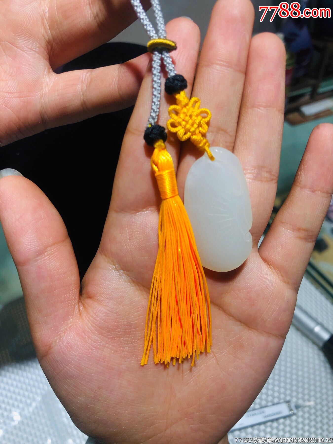 和田玉包挂挂件(灵芝如意)双面雕工