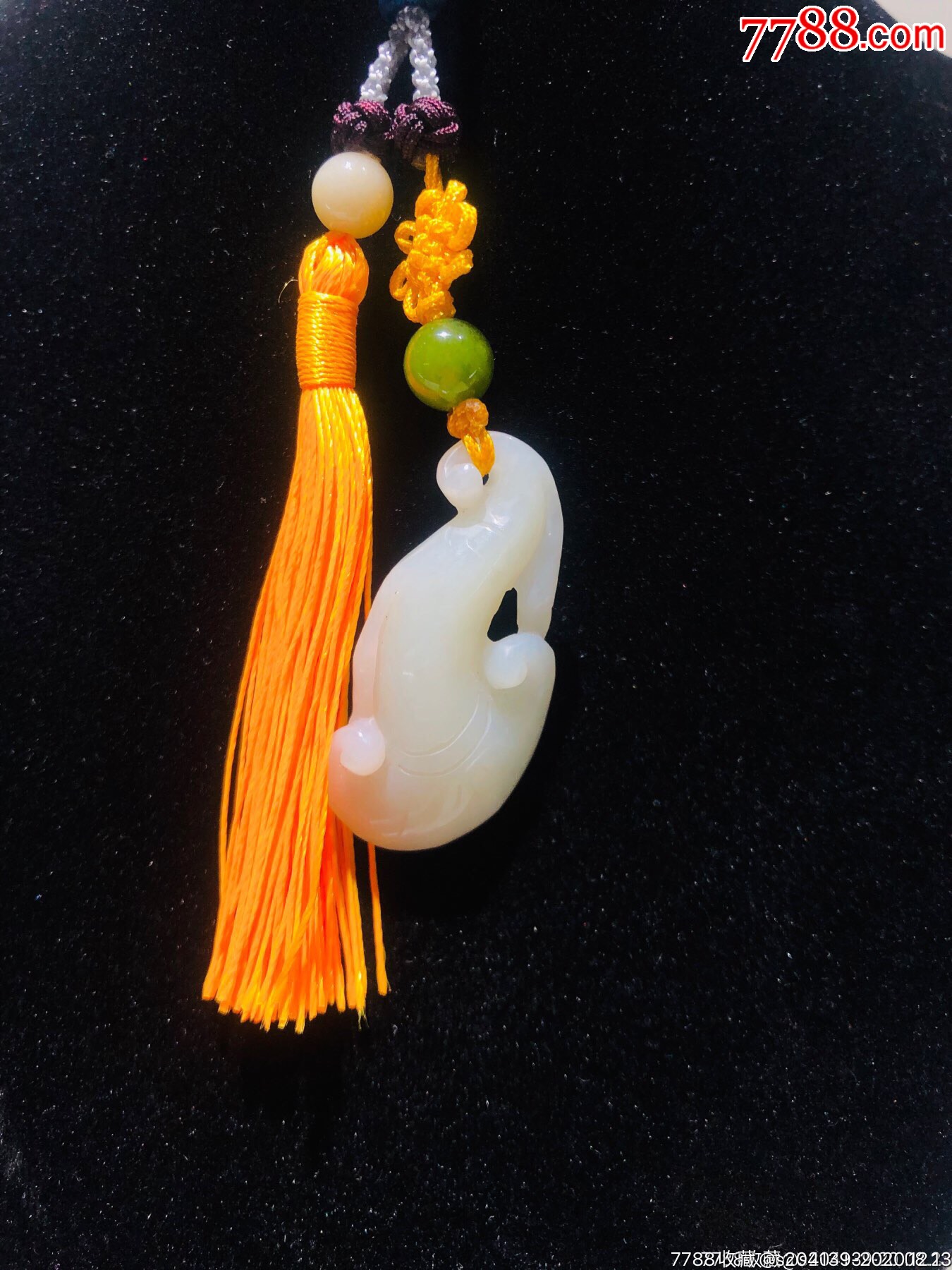 和田玉包挂挂件(灵芝如意)双面雕工