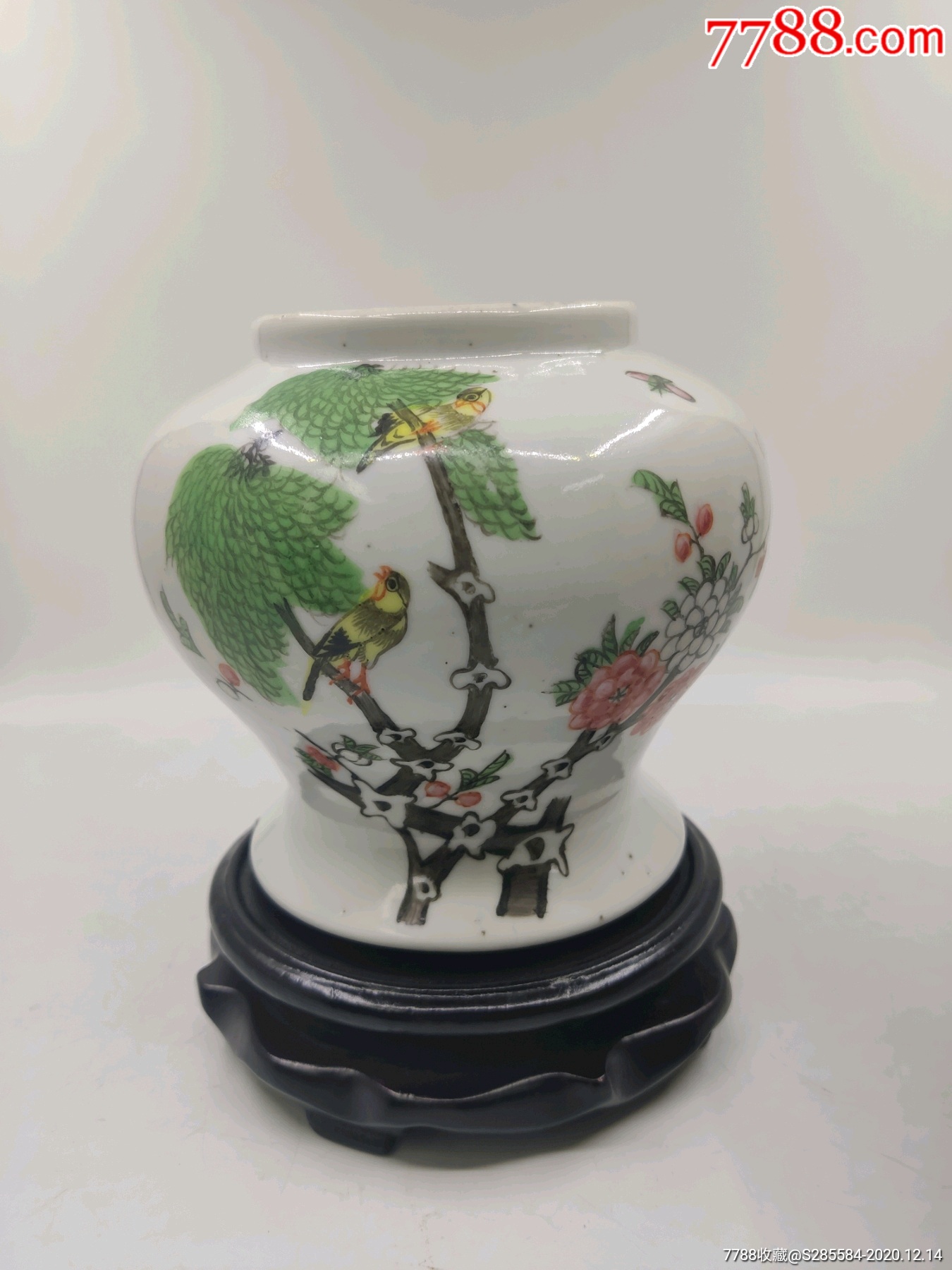 民国粉彩柳树黄莺将军罐