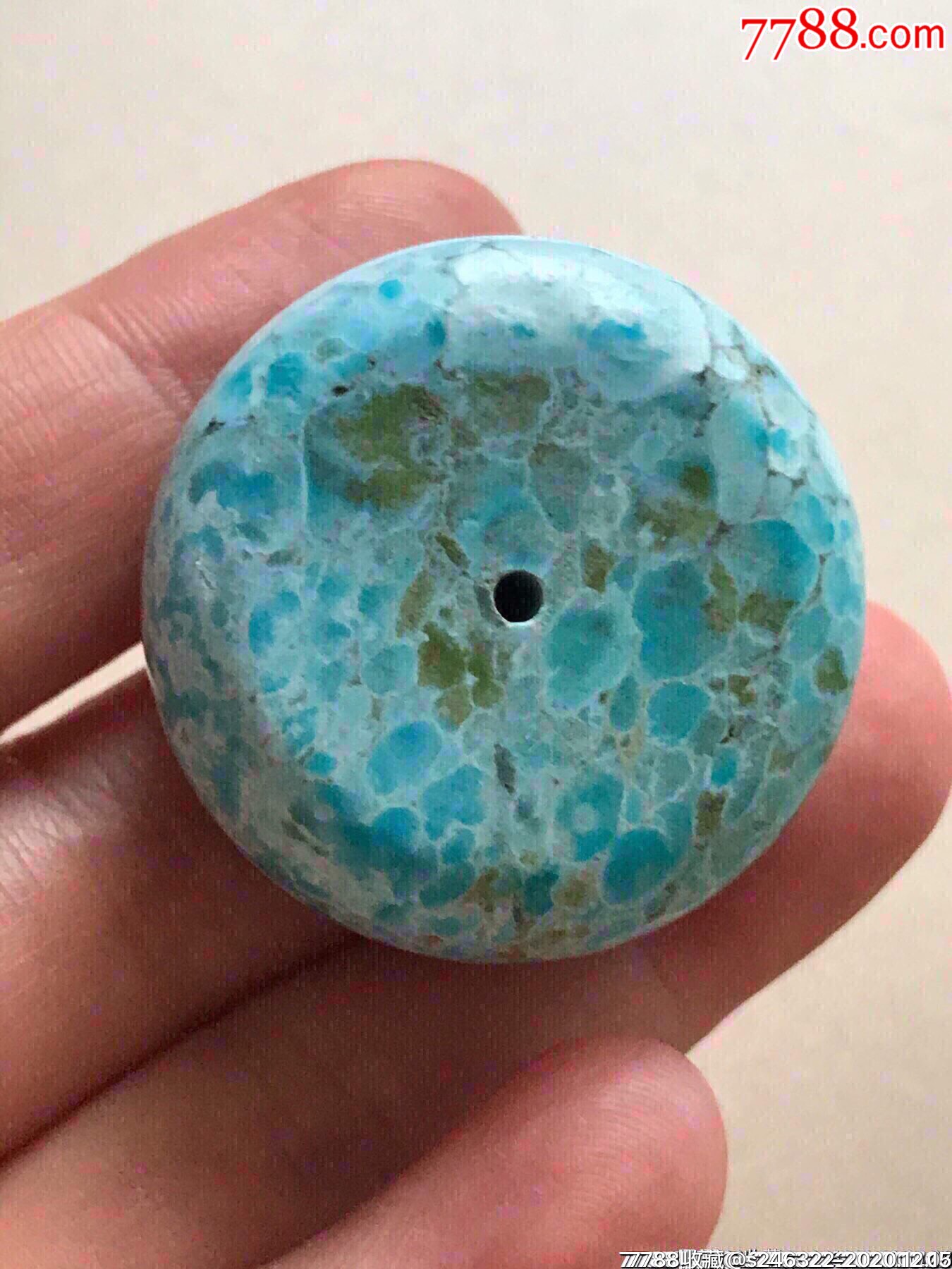 高瓷蓝花子原矿绿松石厚墩子31.4克