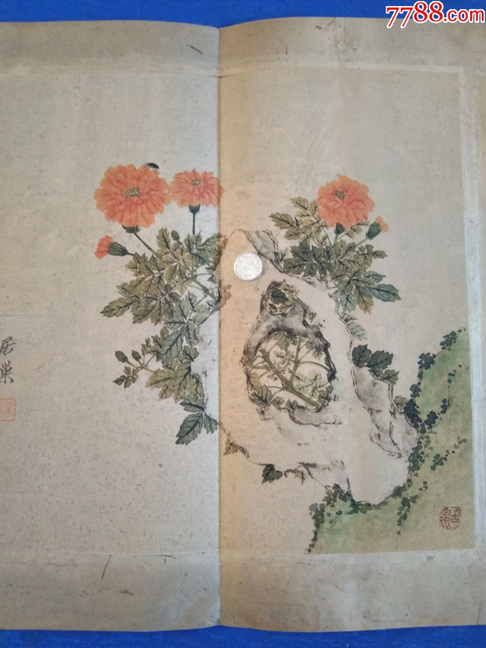 清代画家居巢国画精品印刷品绢布写意花鸟画(居巢居廉兄弟,开岭南画派