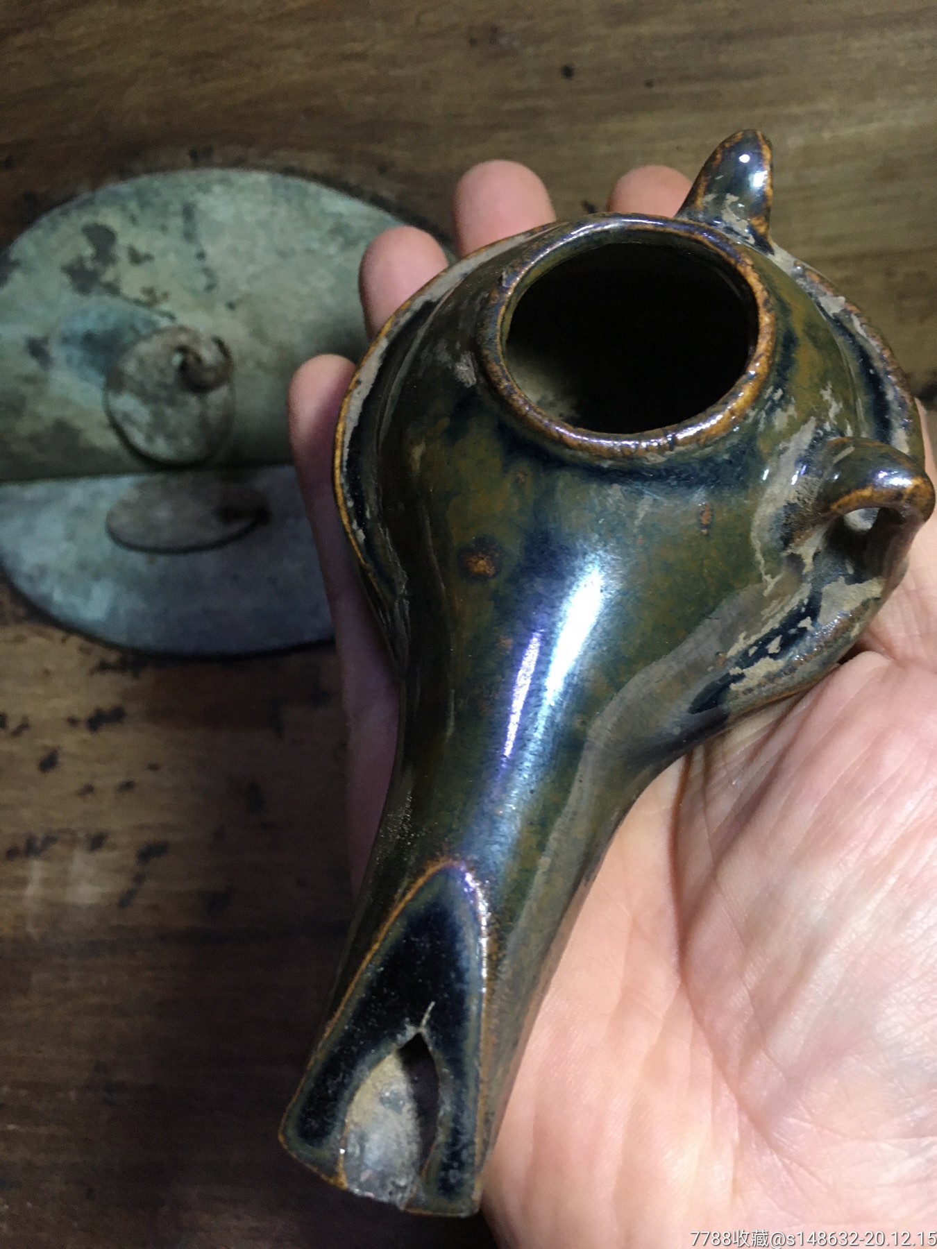 少见窑变釉老油灯