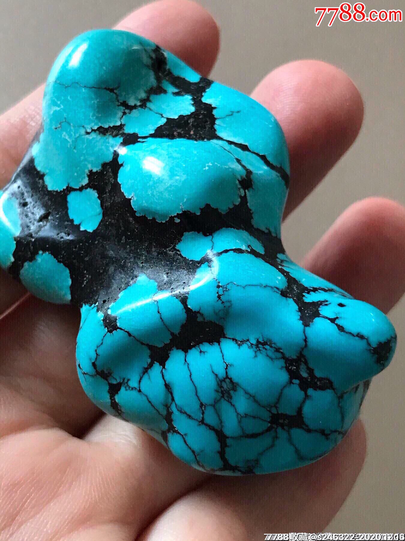 高瓷蓝原矿绿松石随型把件挂件66.2克