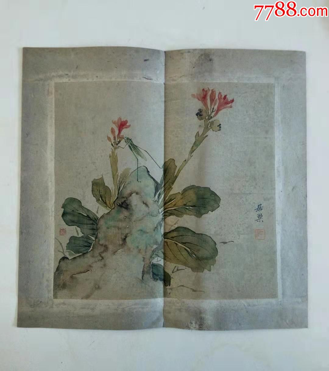 清代画家居巢国画精品印刷品绢布写意工笔花鸟画(居巢居廉兄弟,开岭南