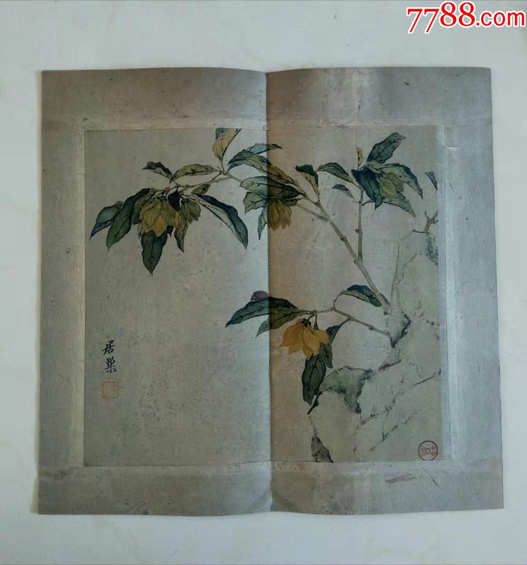 清代画家居巢国画精品印刷品绢布写意工笔花鸟画(居巢居廉兄弟,开岭南