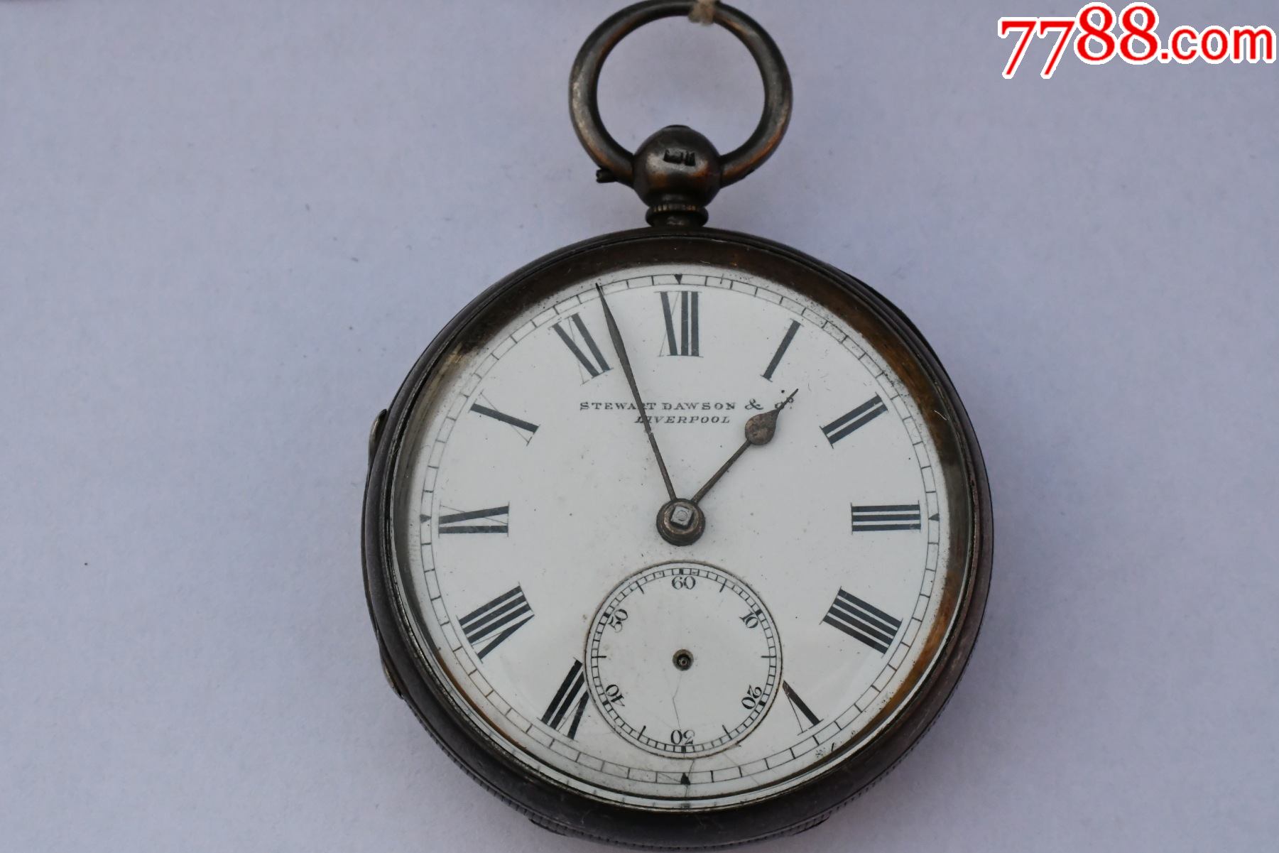 英国早期产纯银朝天摆古董老怀表摆好发条好可以走一会直径52需要保养