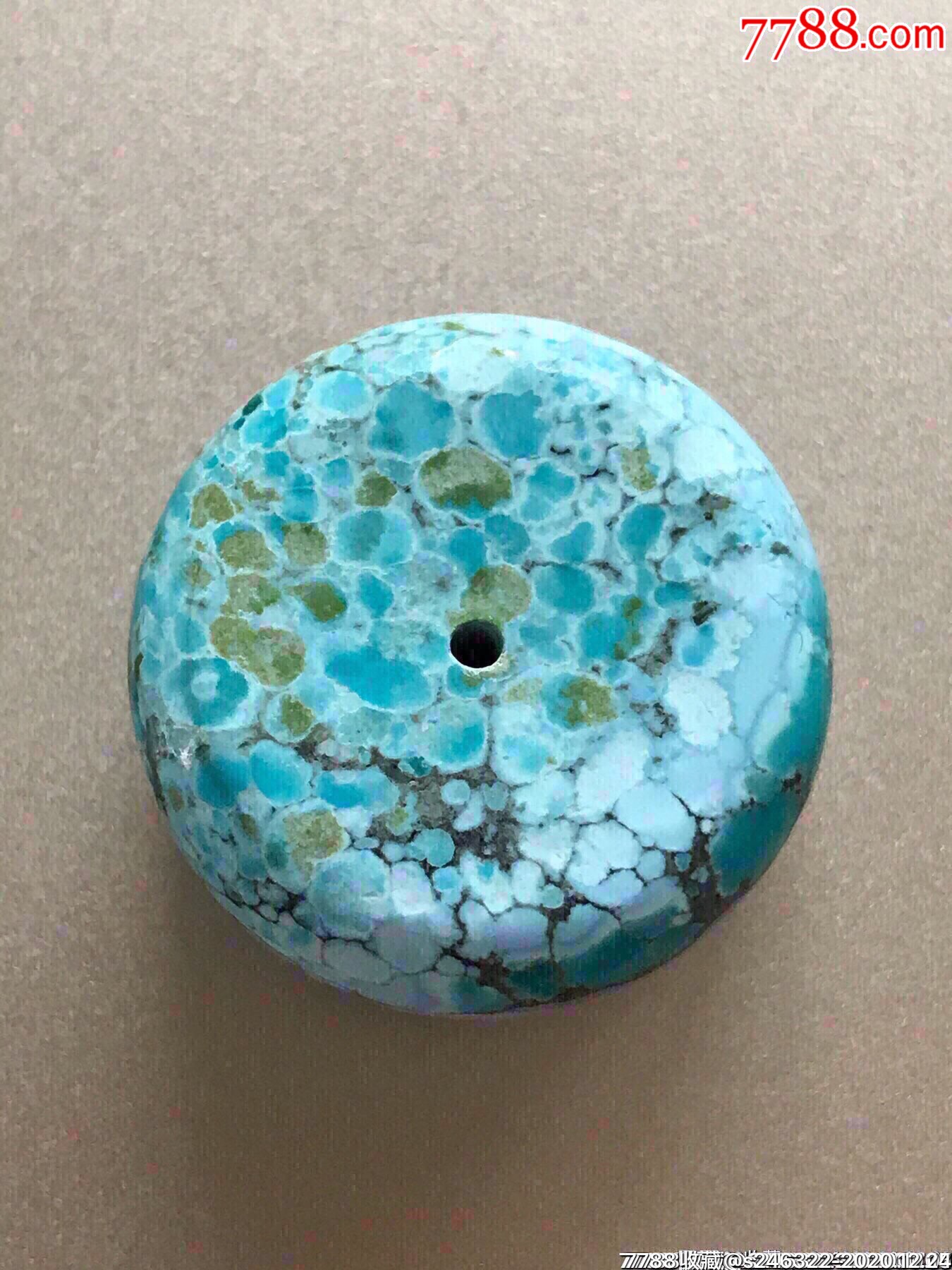 高瓷蓝花子原矿绿松石厚墩子31.4克