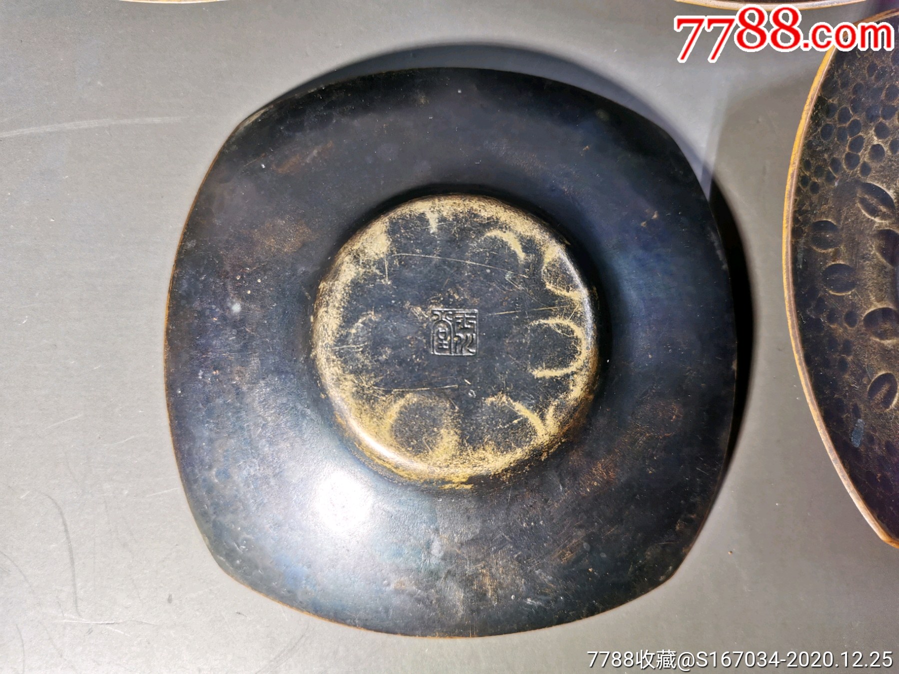 日本玉川堂纯铜,捶纹,茶托,全品,年代物有自然包浆
