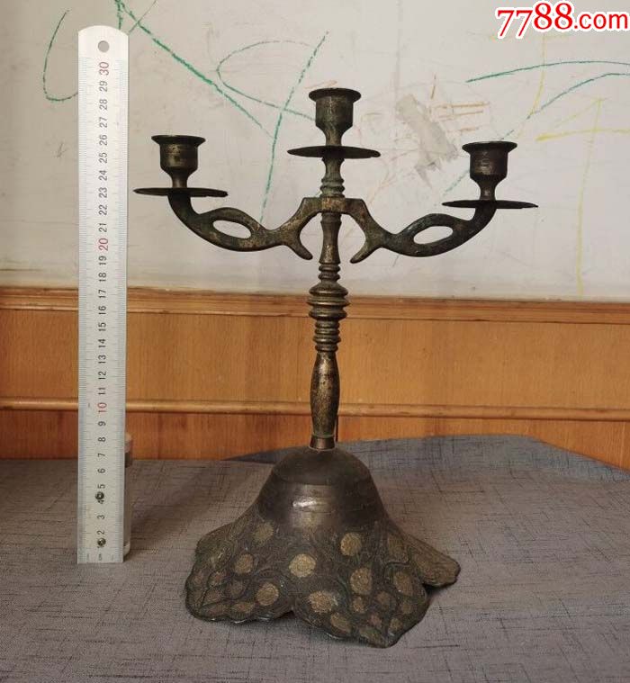 美品三孔铜蜡台