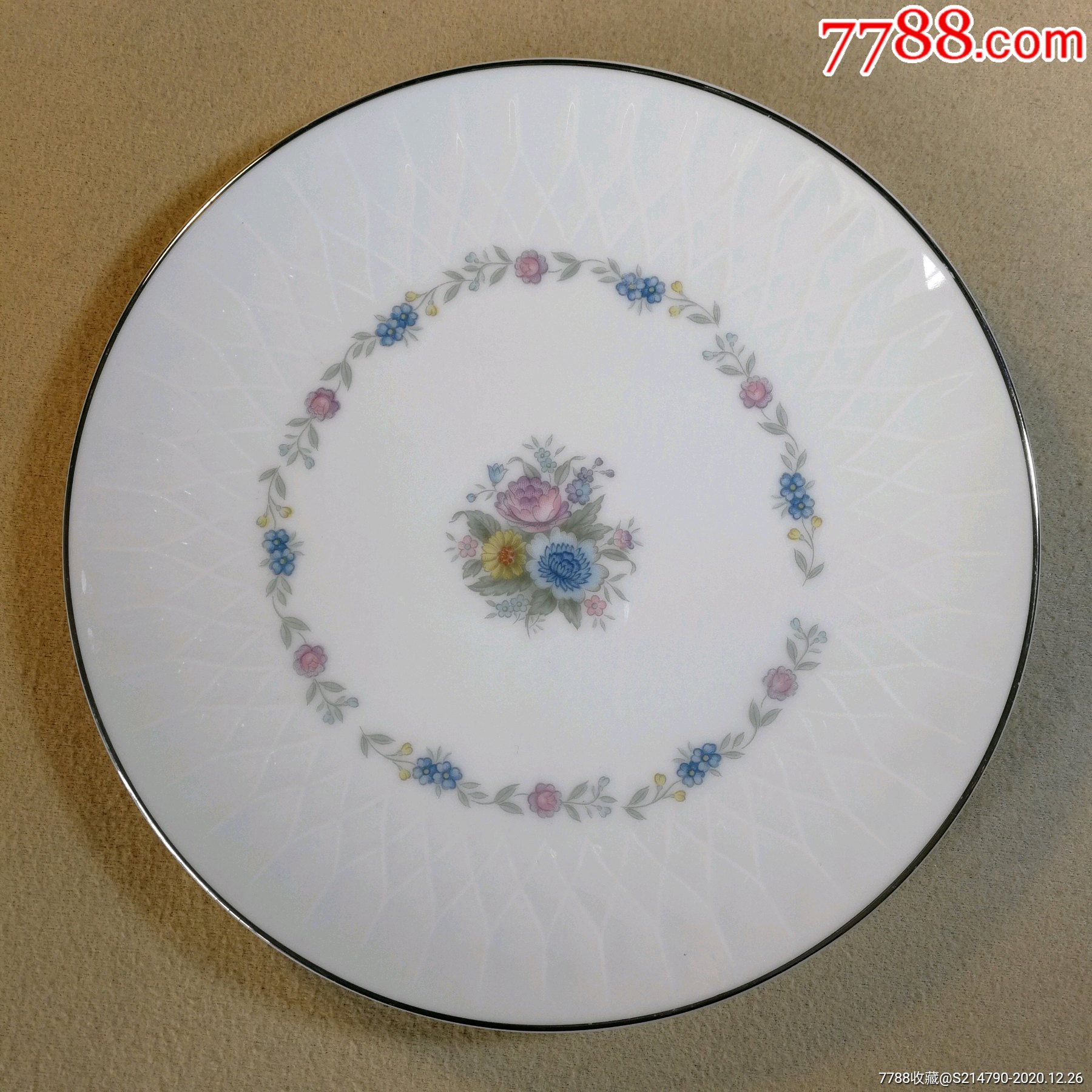 noritake则武60年代水纹边彩绘白瓷盘,全品.直径19厘米