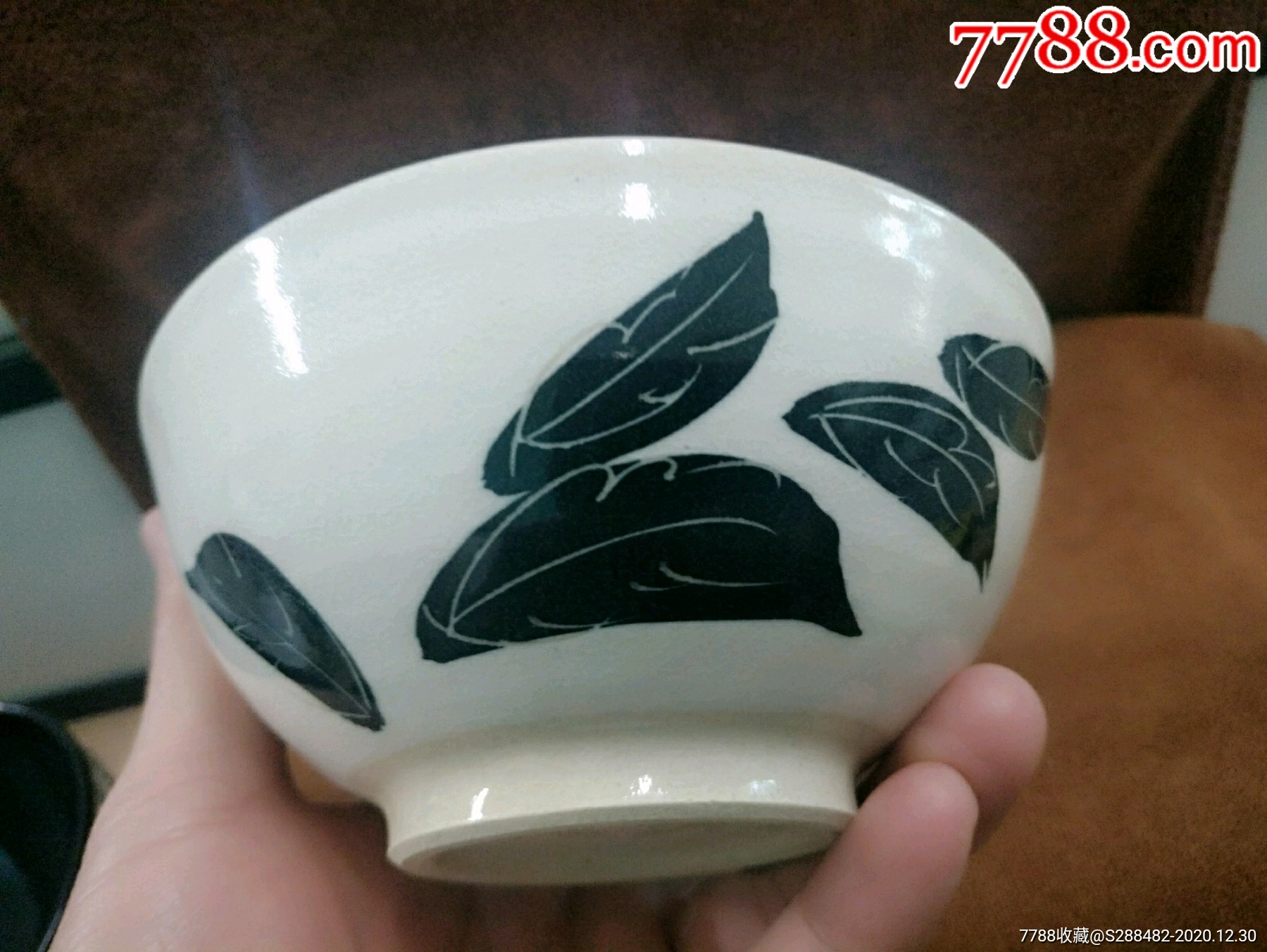 日本香泉作七宝锦黑茶碗