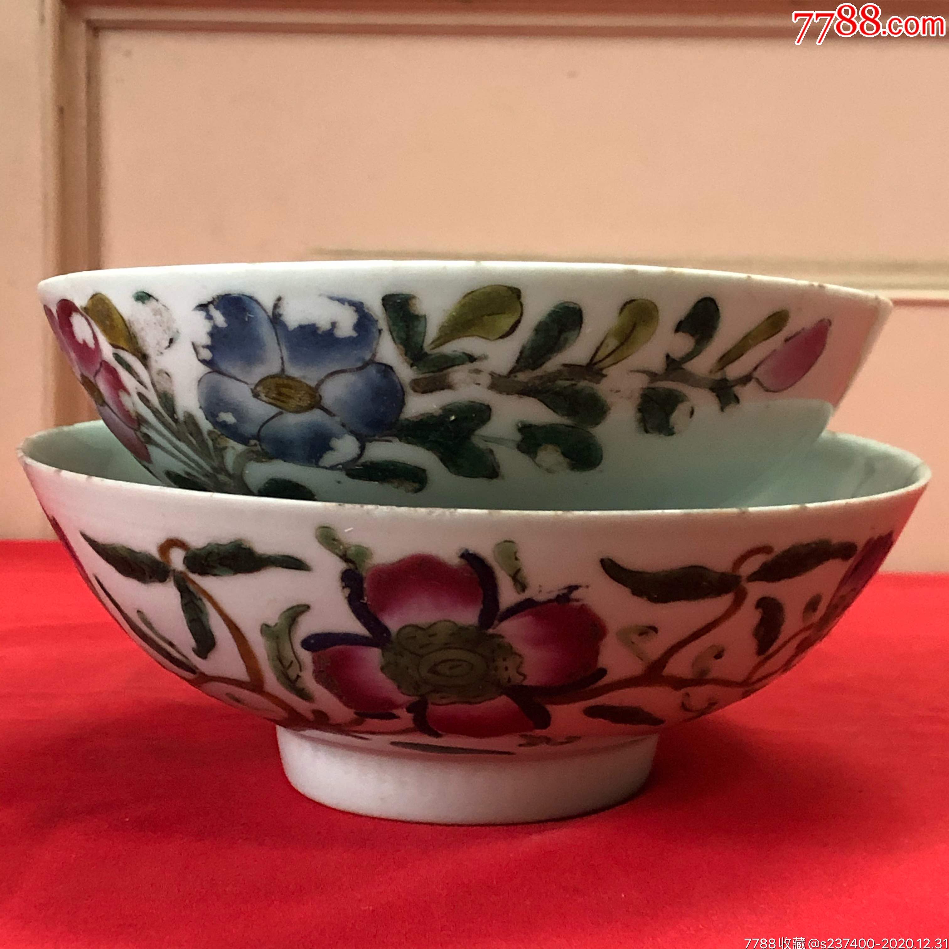 粉彩碗2件民国老货粉彩瓷碗一对套出品好怀旧摆件保真包老