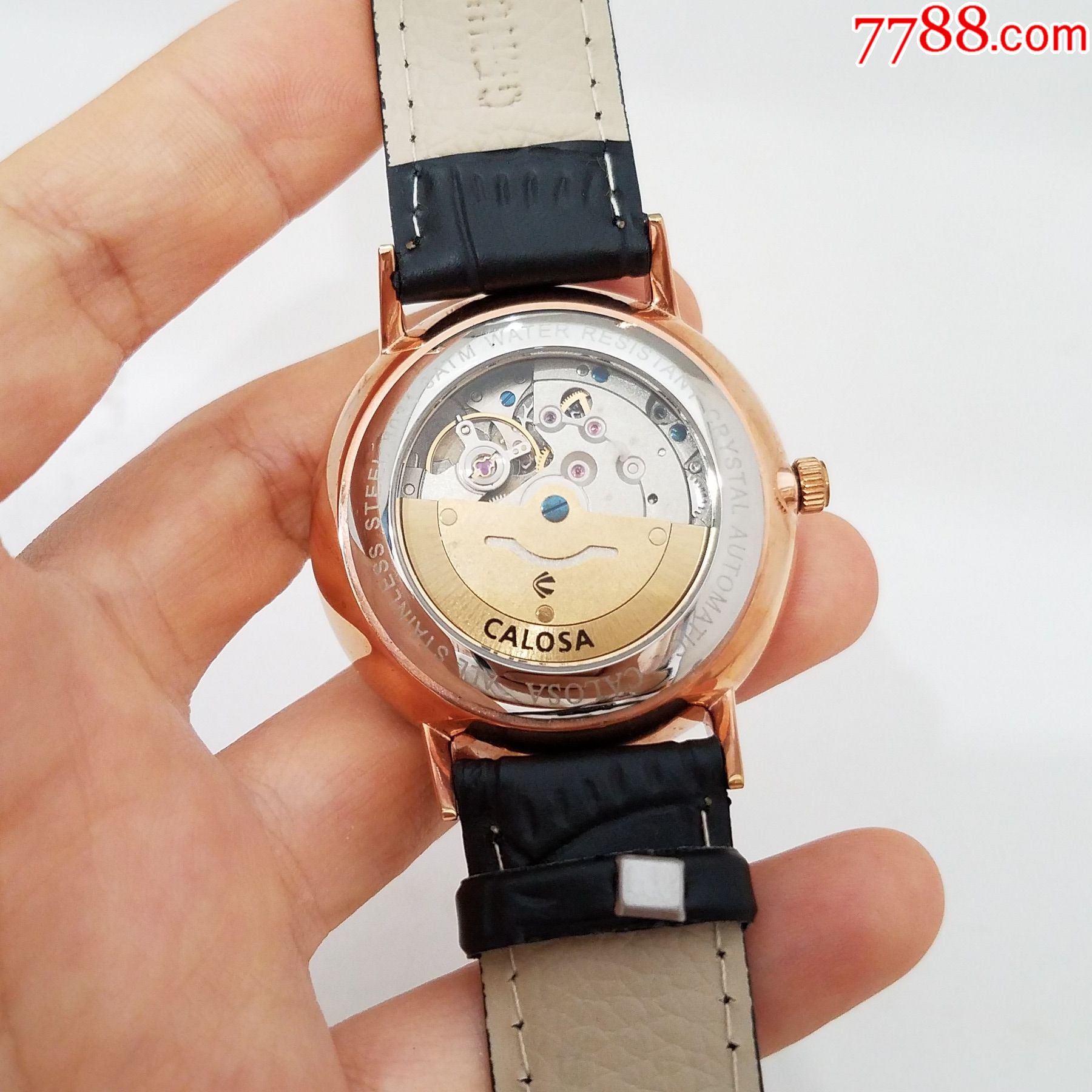 卡罗莎calosa自动机械男表【金机芯,透底设计】【玫瑰金表款】-手表