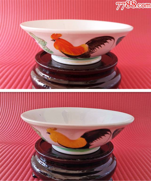 民国德化窑手绘新粉彩公鸡碗