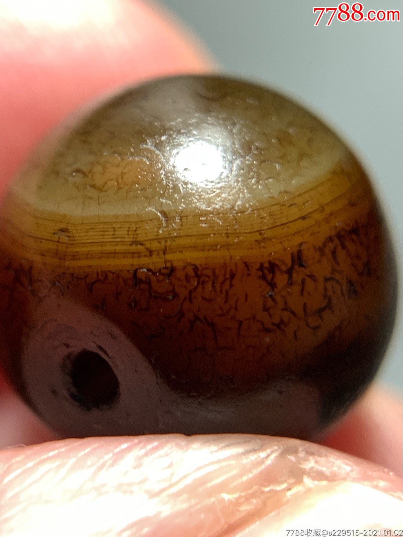 藏传带天然佛眼龟背玛瑙圆珠12.9*13.6毫米