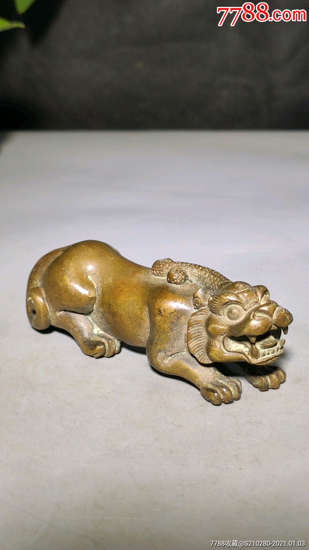 瑞虎铜把件造型逼真铜制清晰皮壳老辣包浆浓厚可当镇纸