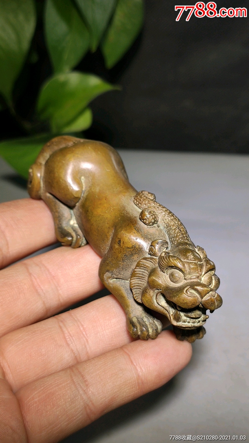 瑞虎铜把件!造型逼真!铜制清晰!皮壳老辣!包浆浓厚!可当镇纸!