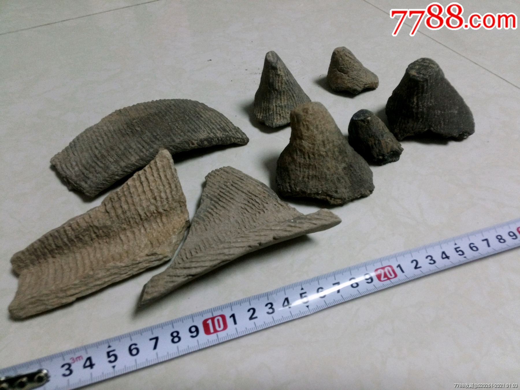 商周陶鬲腿足绳纹陶片8件合拍-灰陶-7788陶瓷