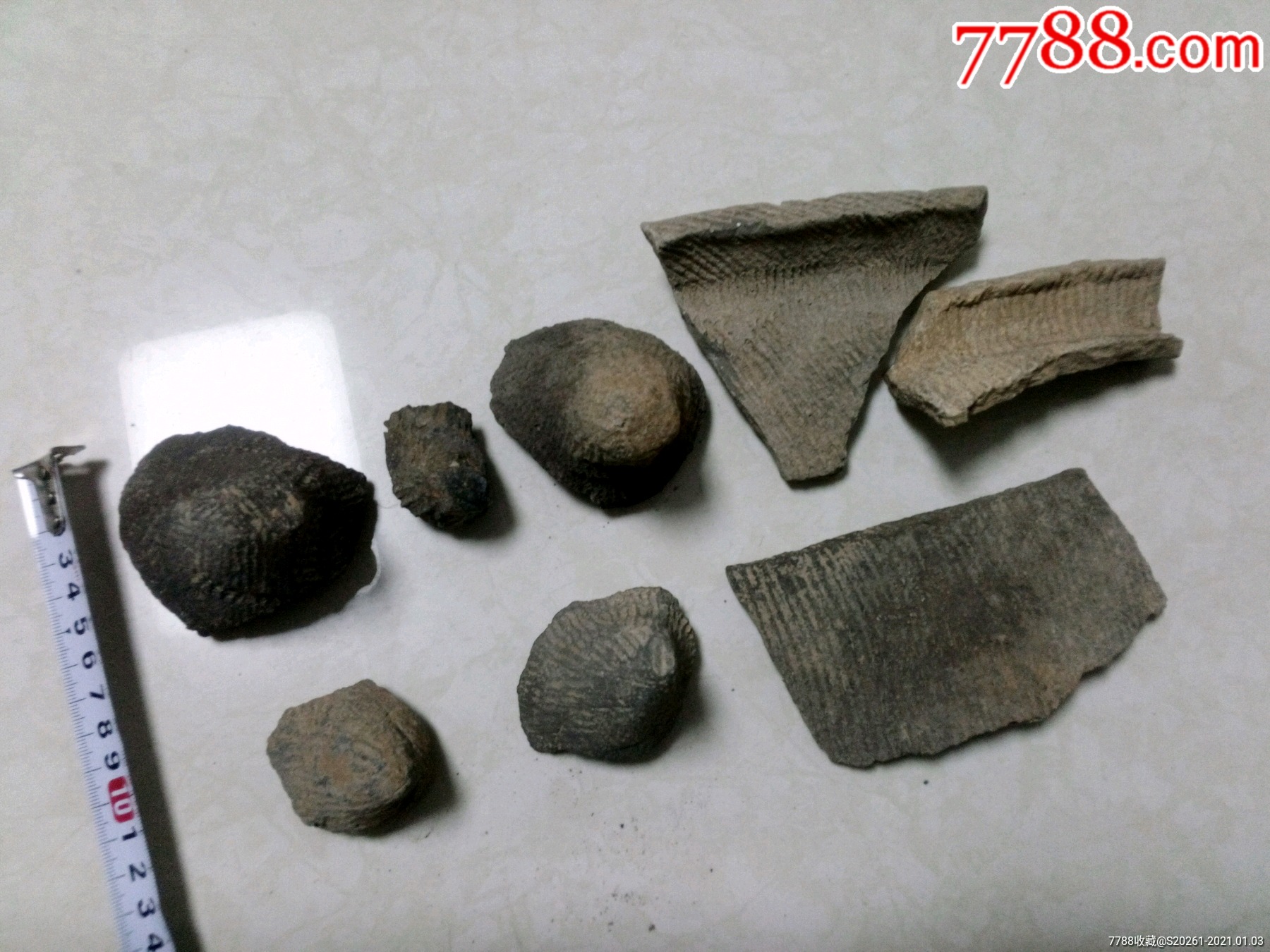 商周陶鬲腿足绳纹陶片8件合拍