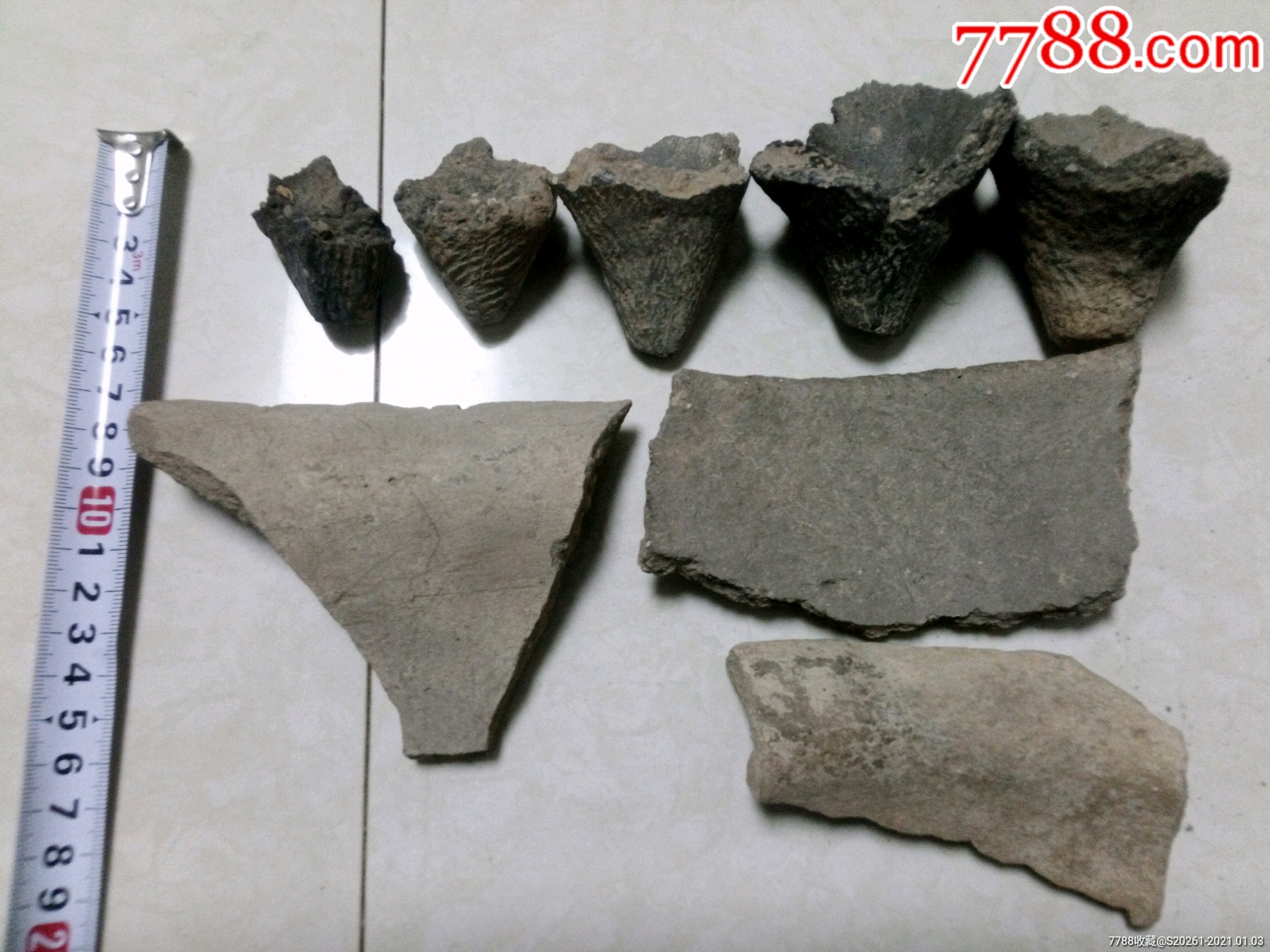 商周陶鬲腿足绳纹陶片8件合拍-灰陶-7788陶瓷