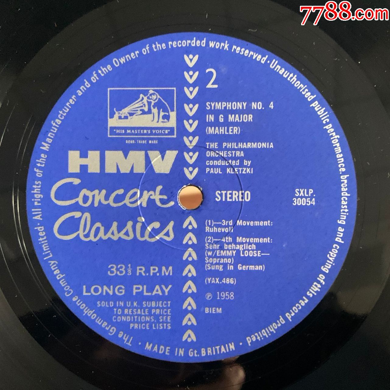 马勒第四交响曲保罗·克莱茨基指挥a93十二寸