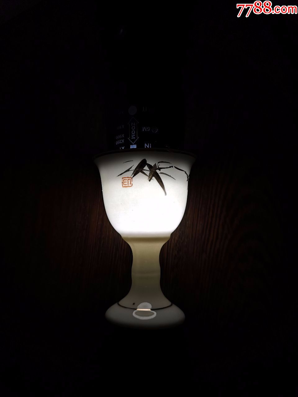 八十年代之前德化高白瓷墨彩竹枝纹描金竹节高足盏5只