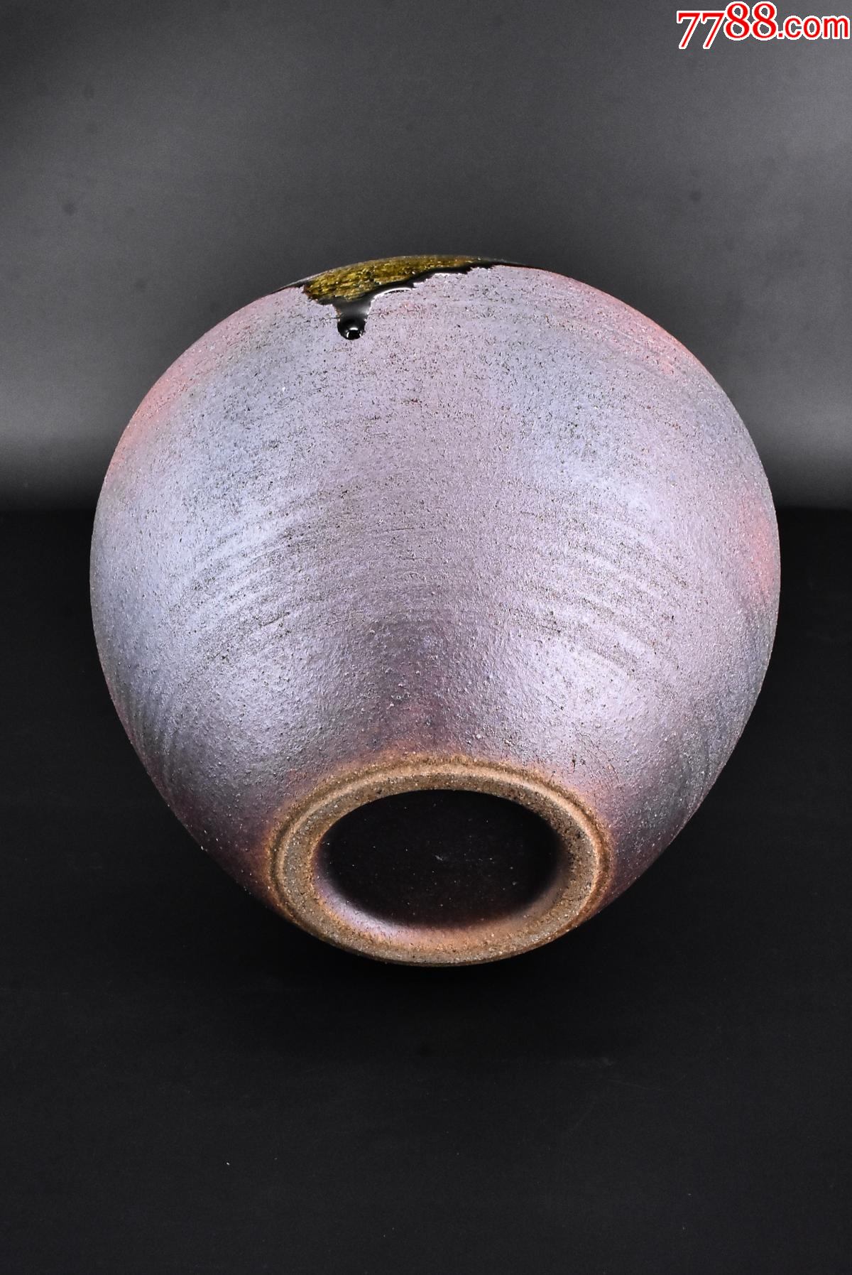 (丙8048)大尺寸明山作《日本信乐窑花瓶》原木盒一件设计精美外壁色釉