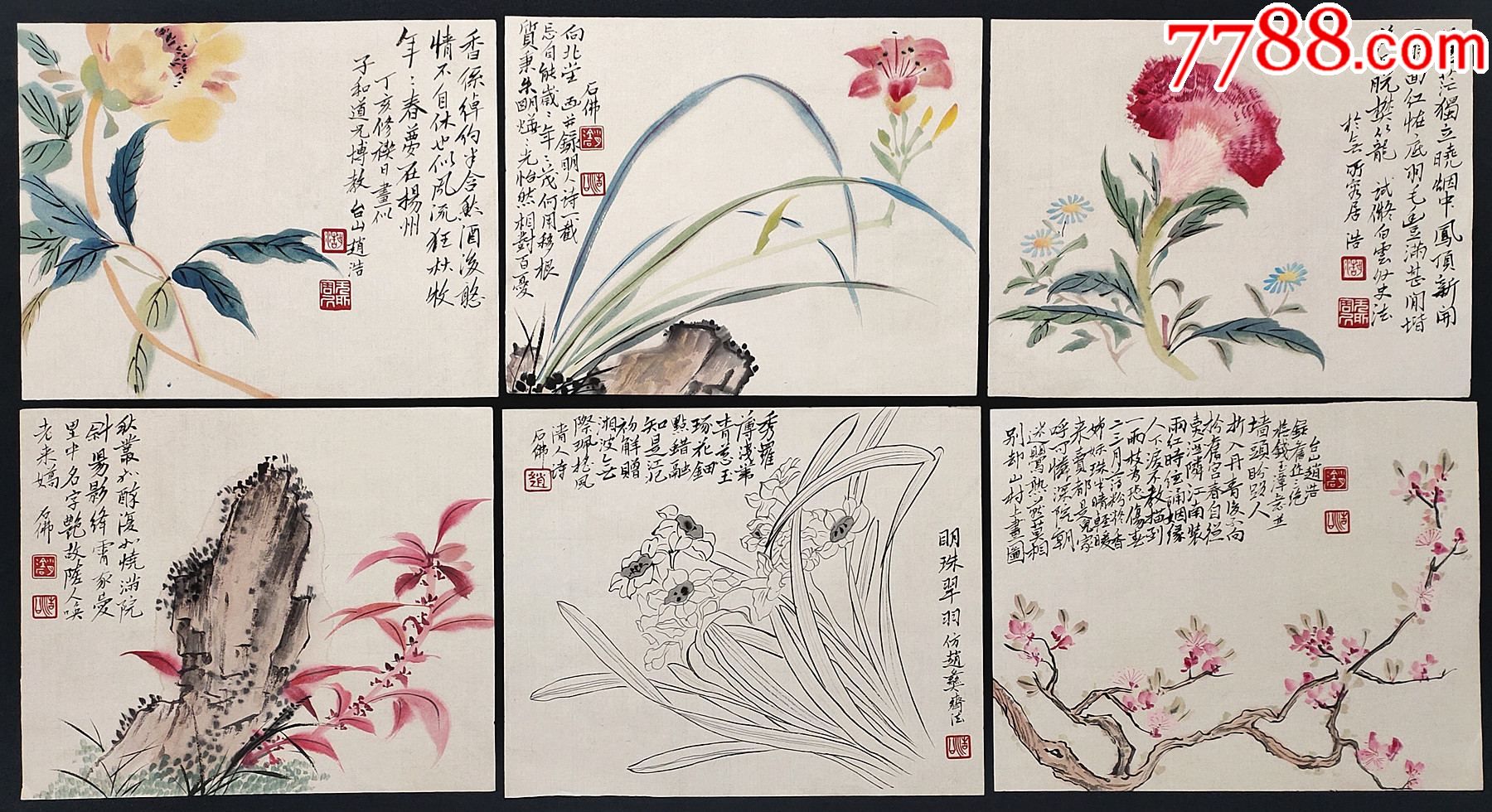 【赵浩公】花卉册页6幅_花鸟国画原作_第1张_7788书籍