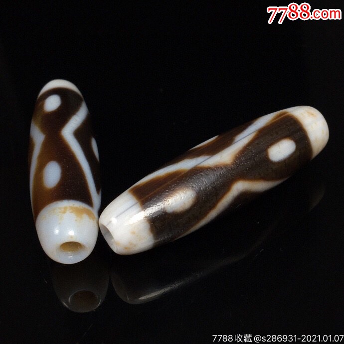 藏区回流老料高油包浆一对【金刚两眼天珠】尺寸约:38*11毫米重量