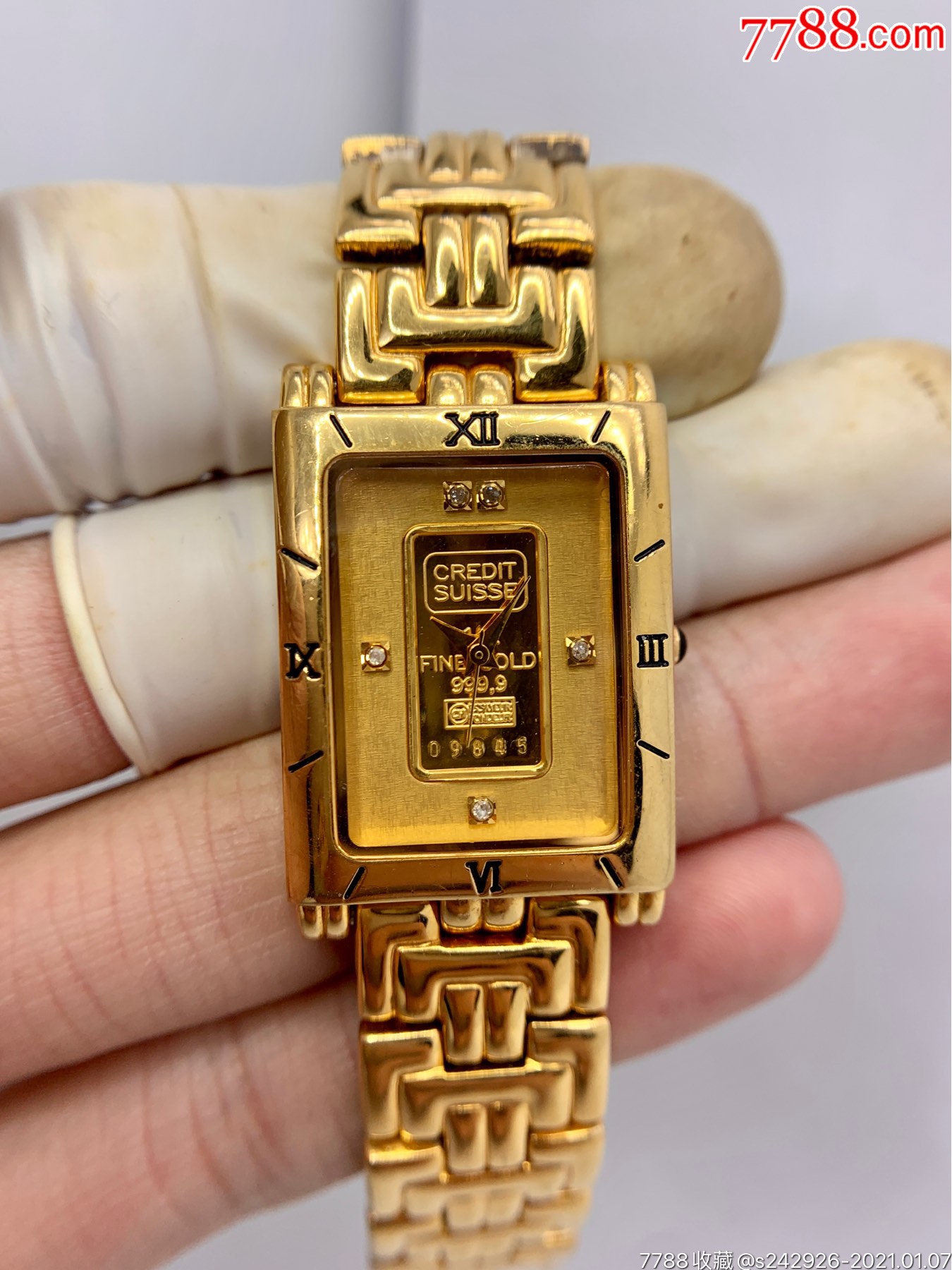 纯金creditsuisse手表1g999.9黄金表盘