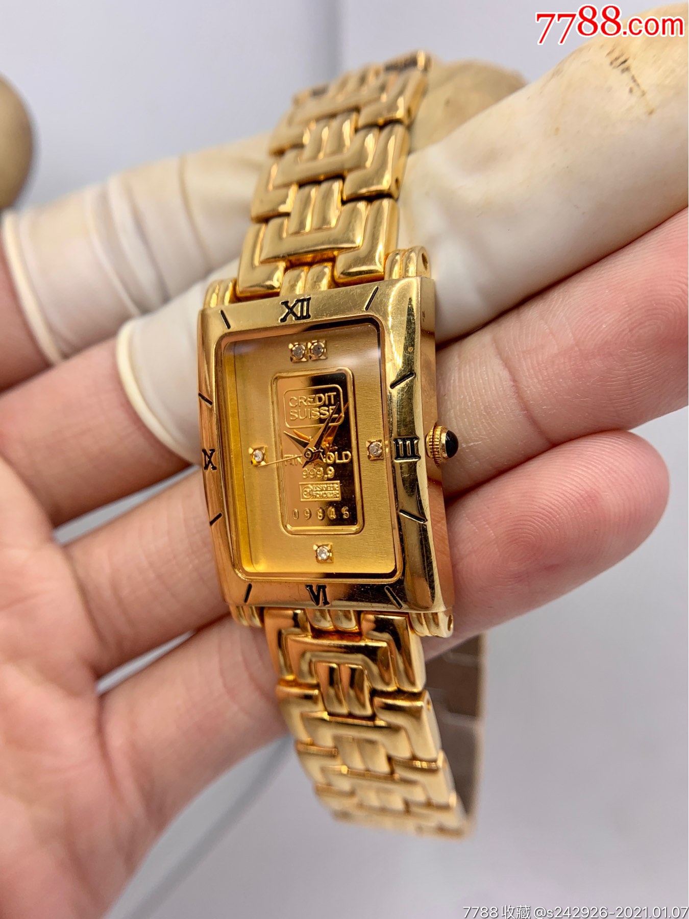 纯金creditsuisse手表1g999.9黄金表盘