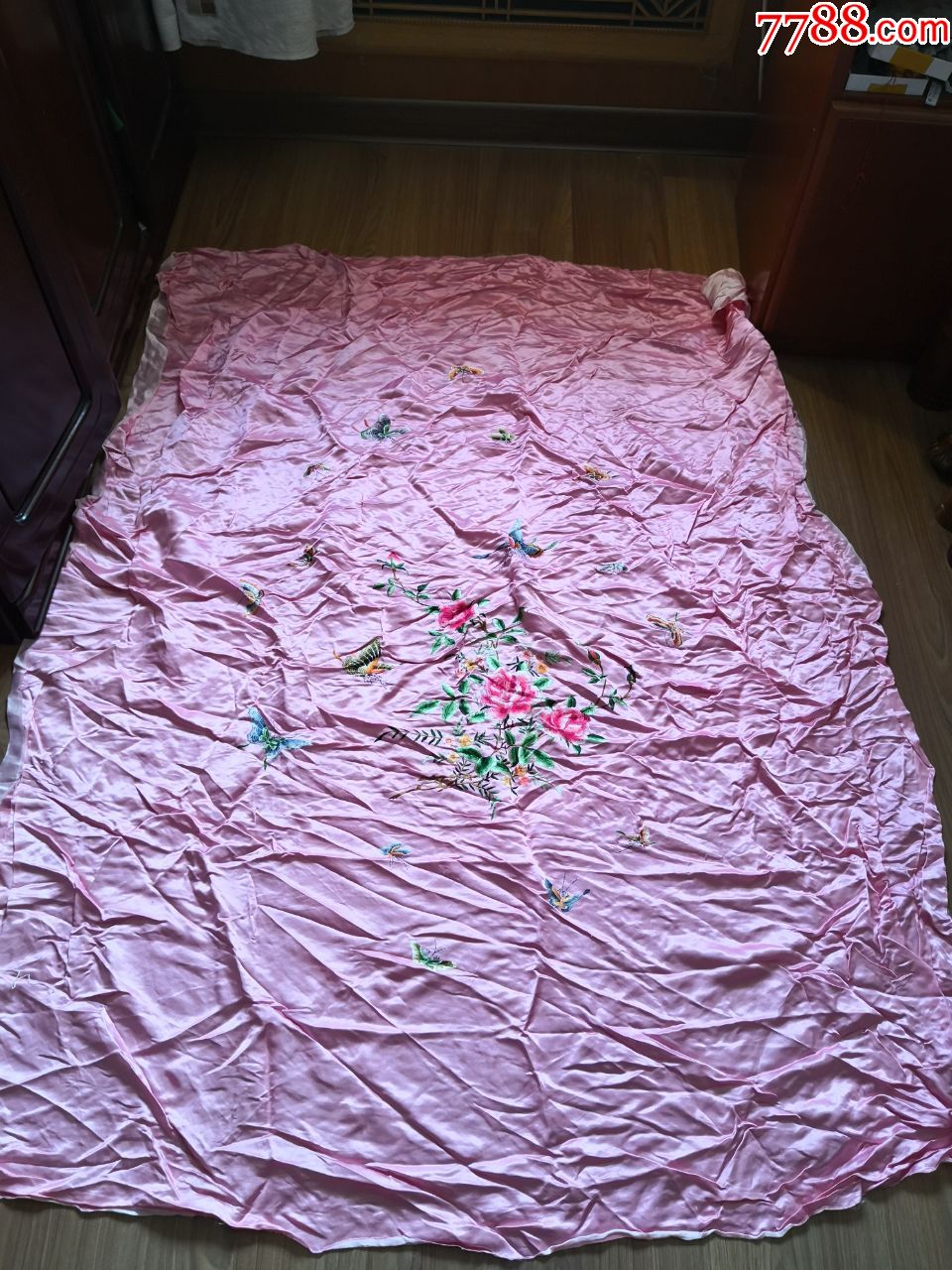 老式刺绣丝绸被面-床单/被套-7788商城