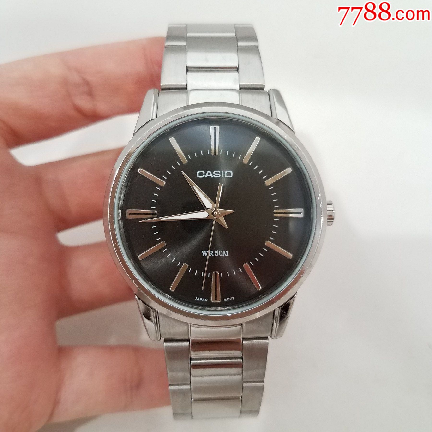 日本卡西欧电子男表【独特漂亮拉丝纹黑盘】【走时正常】-手表/腕表