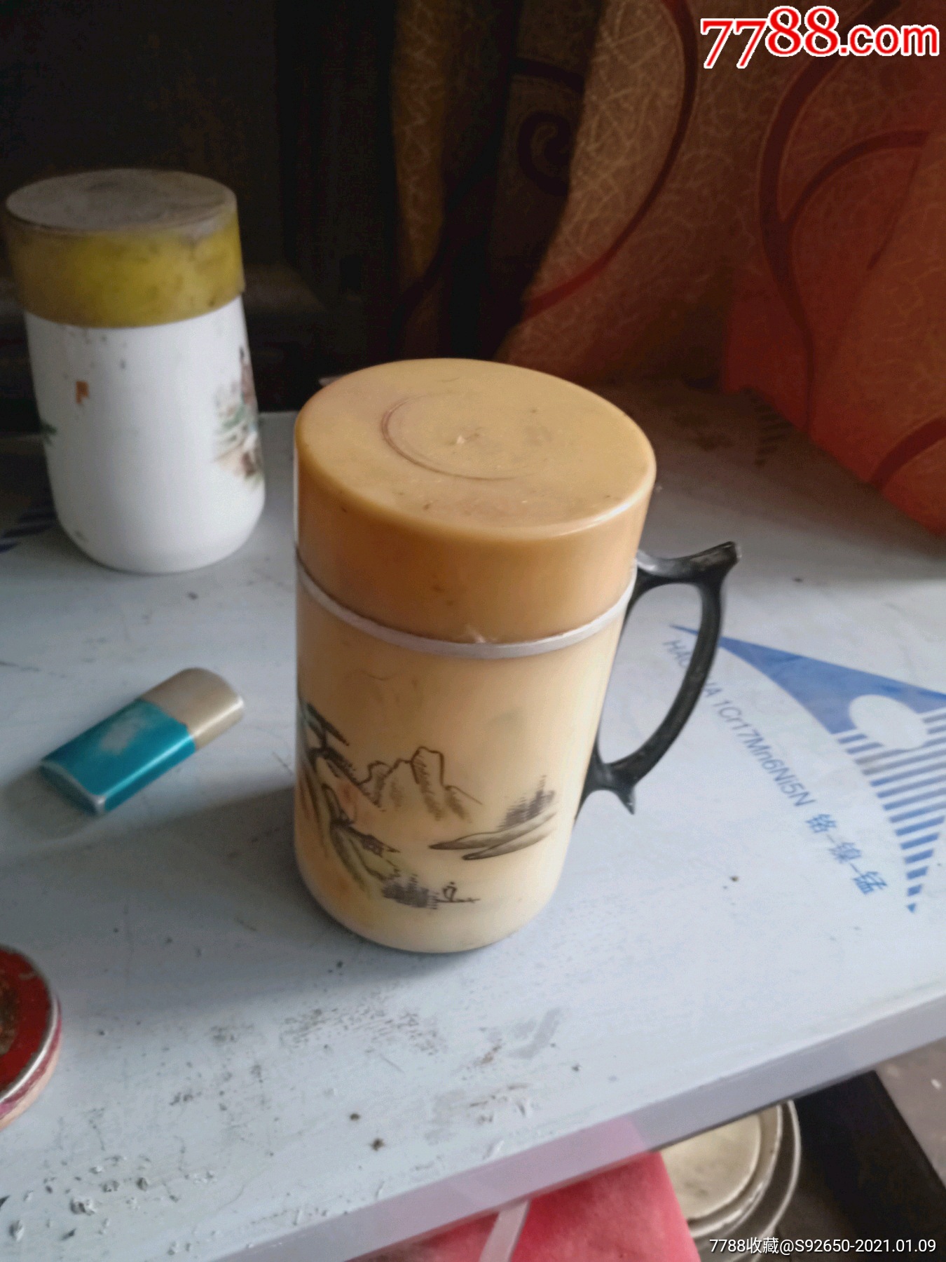 怀旧老手绘山水风景保温杯