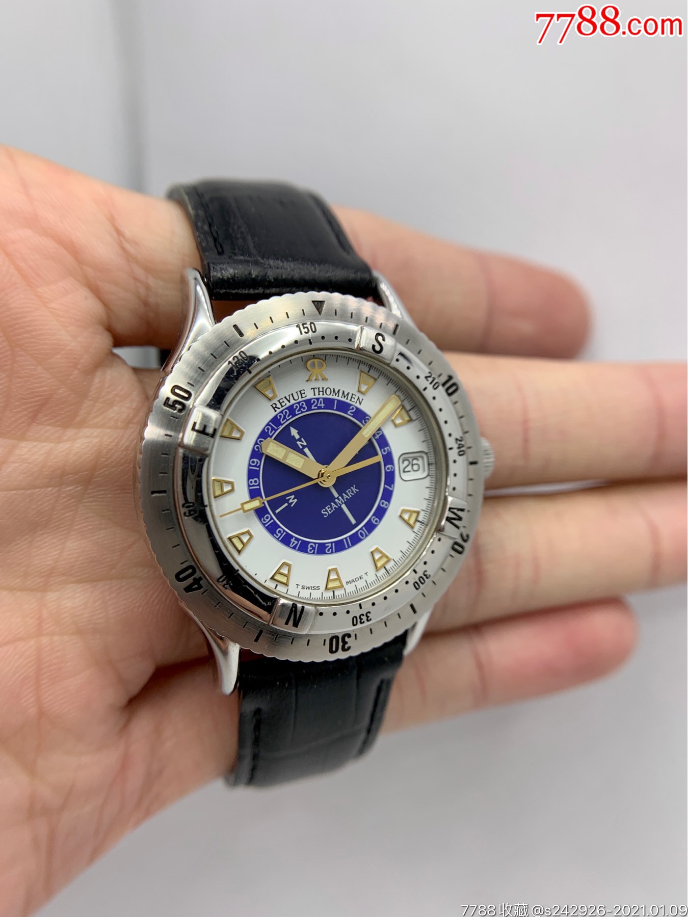 【美品】瑞士产梭曼男表seamark系列revuethommen帆船双圈口-手表
