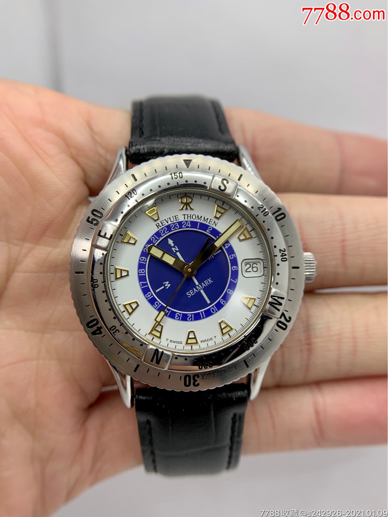 【美品】瑞士产梭曼男表seamark系列revuethommen帆船双圈口-手表
