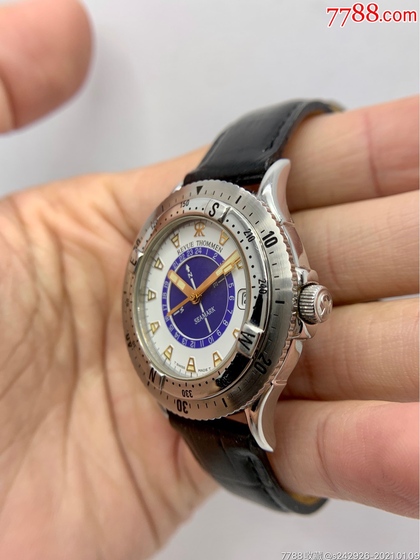 【美品】瑞士产梭曼男表seamark系列revuethommen帆船双圈口-手表