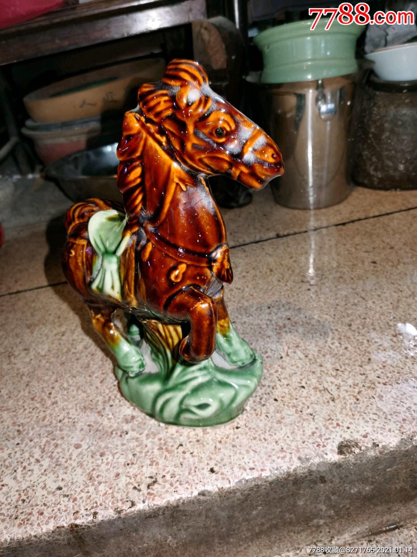 老瓷塑美陶马摆件