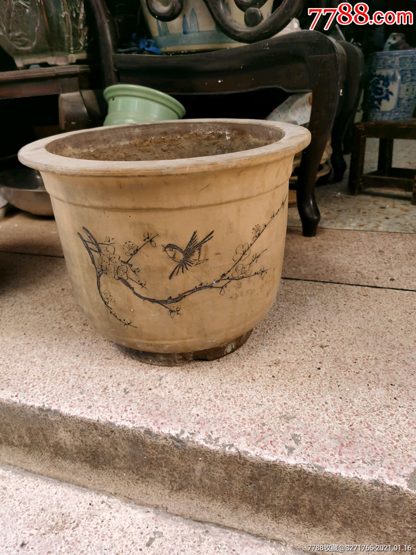 老紫砂花盆名家小石刻