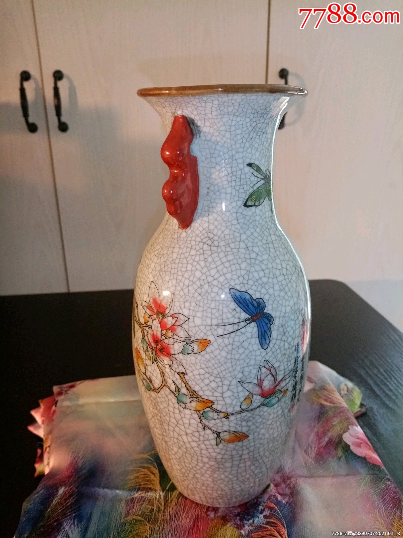 鸟语花香双耳碎瓷花瓶
