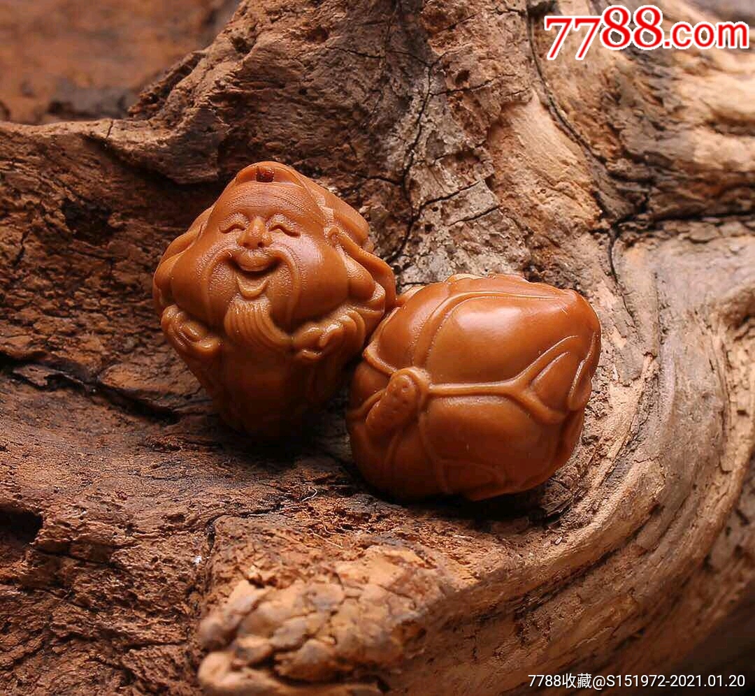 橄榄核雕荷叶财神手串名家苏勇