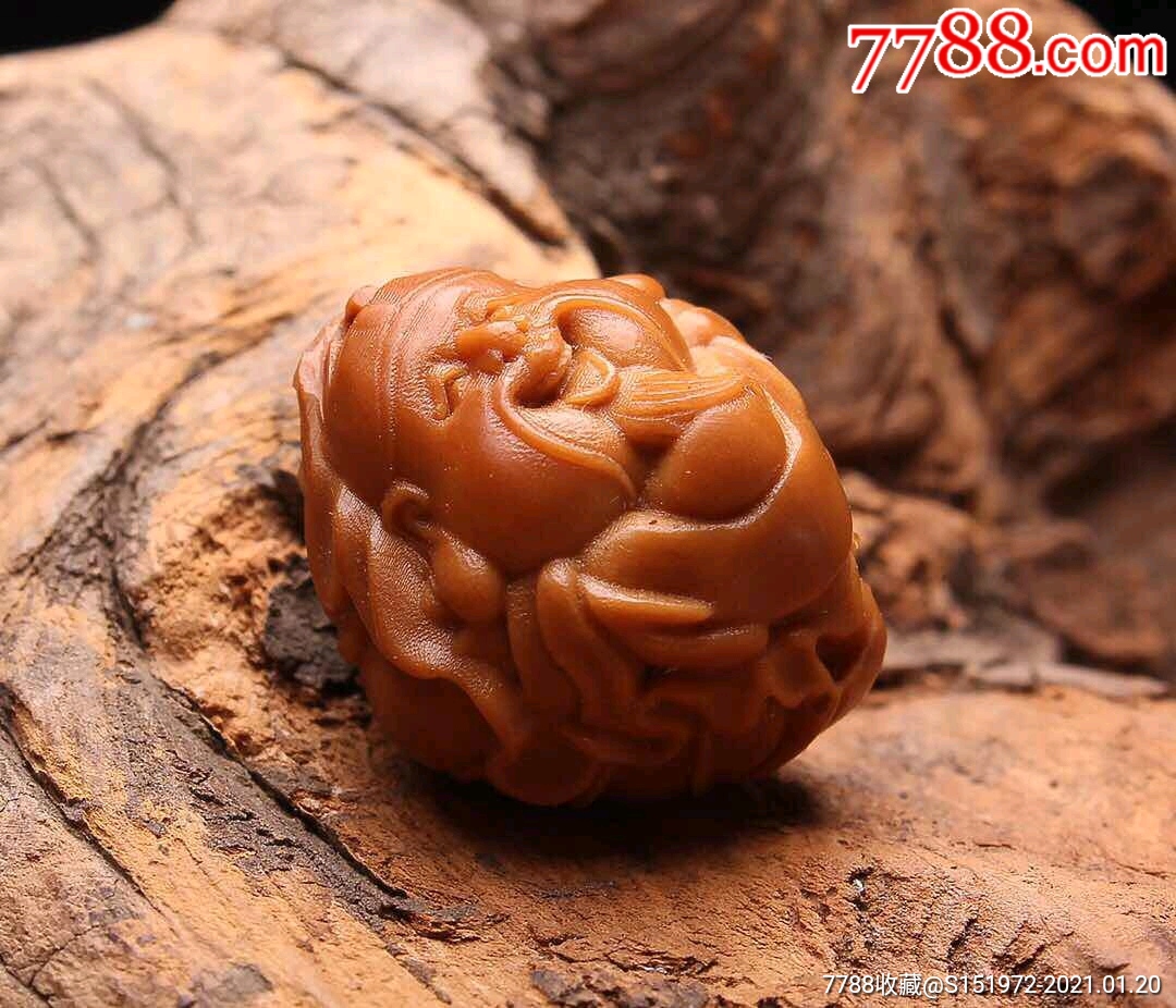 橄榄核雕荷叶财神手串名家苏勇