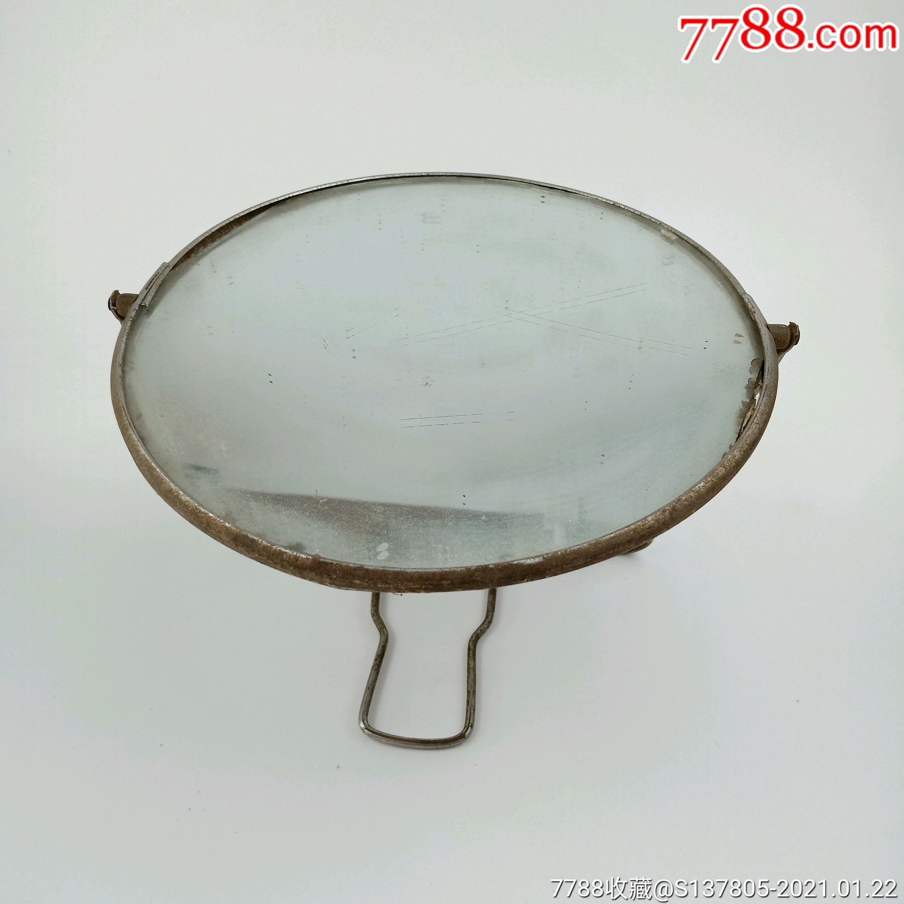 文革时期老式圆形梳妆镜金属包边镜子台镜