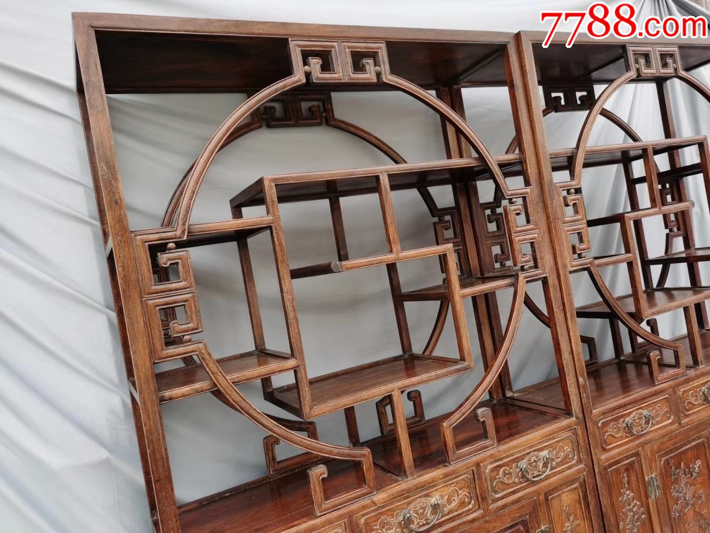 花梨木雕刻镂空书架花间柜子一对