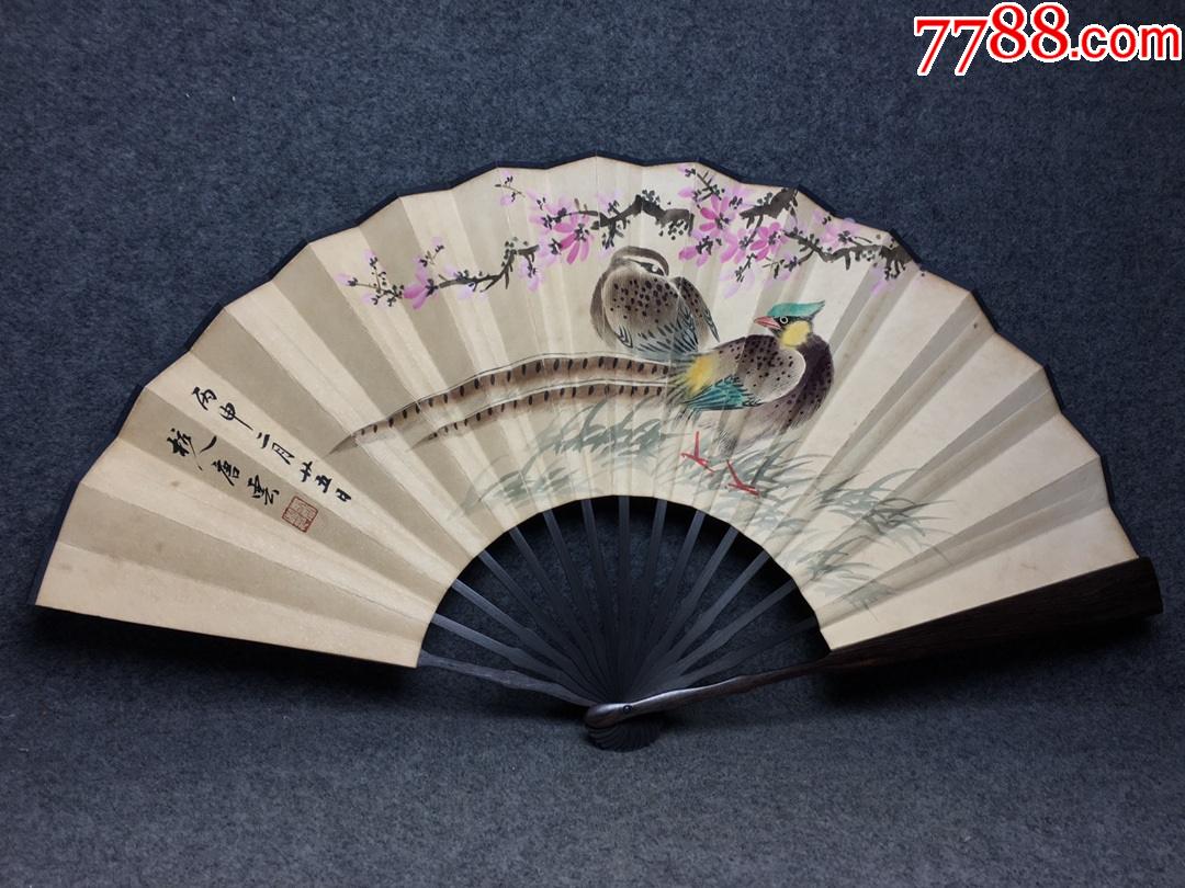 檀木手绘花鸟折扇