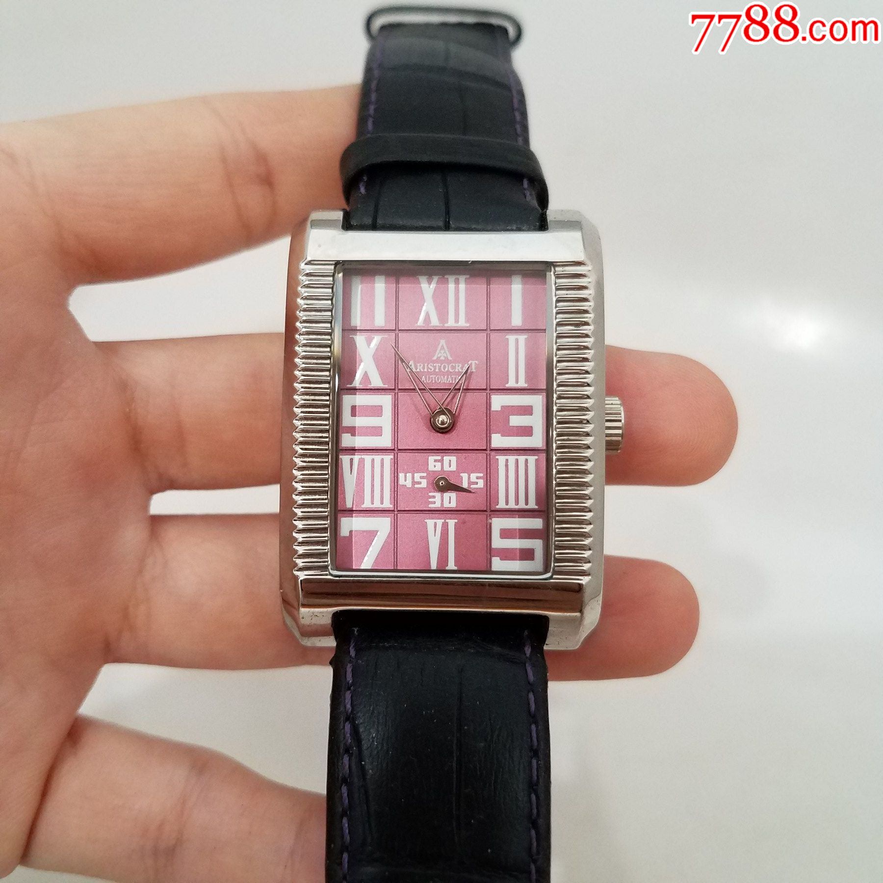 美品】aristocrat自动机械男表【独特小三针设计,漂亮方格紫盘】-手表